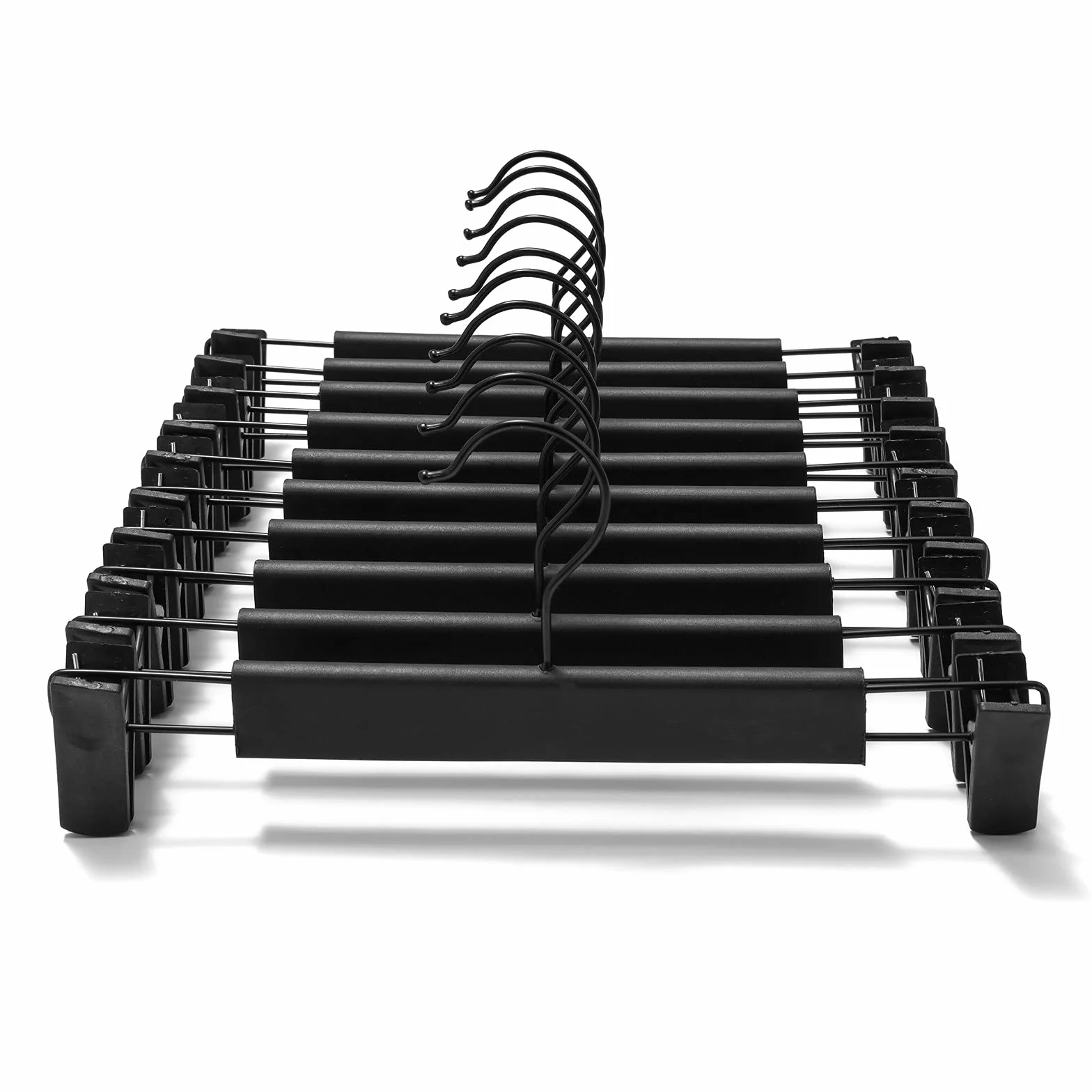 GUANJUNE Perchas para Pantalones Colgadores de Falda Ahorran Espacio Ganchos Giratorios 360° Clips Ajustables 10 Piezas Negro