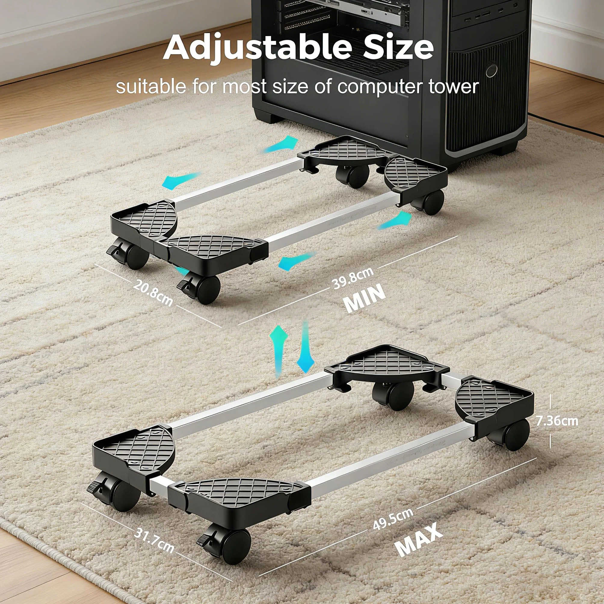 Soporte para PC bajo mesa ajustable con ruedas hasta 25kg negro