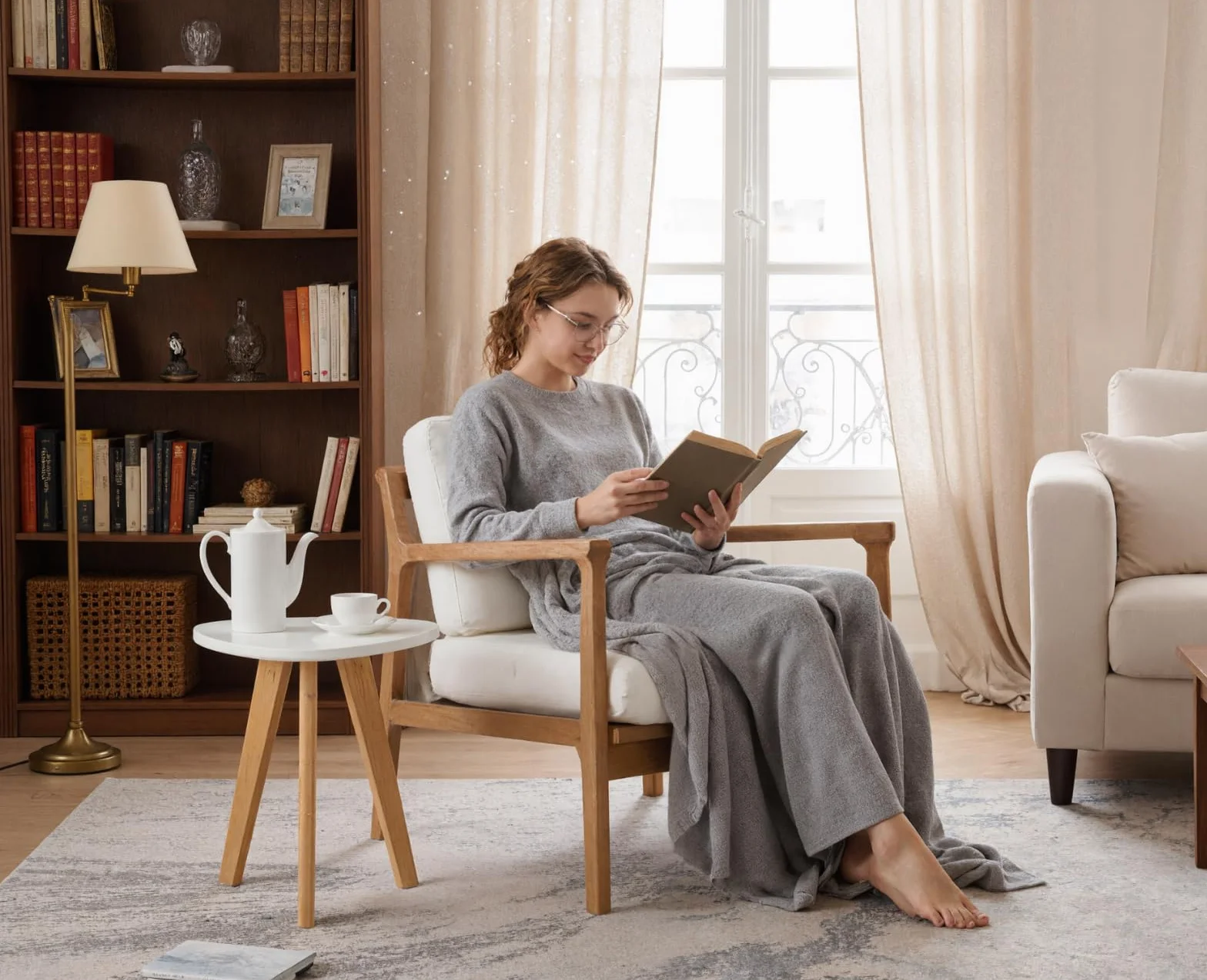 chairus Sillón de Salón en Lino Sillón con Patas de Madera, Butaca Ocio con Asiento y Respaldo Acolchados Butaca Estilo Japonés Minimalista para Salón/Dormitorio, Beige