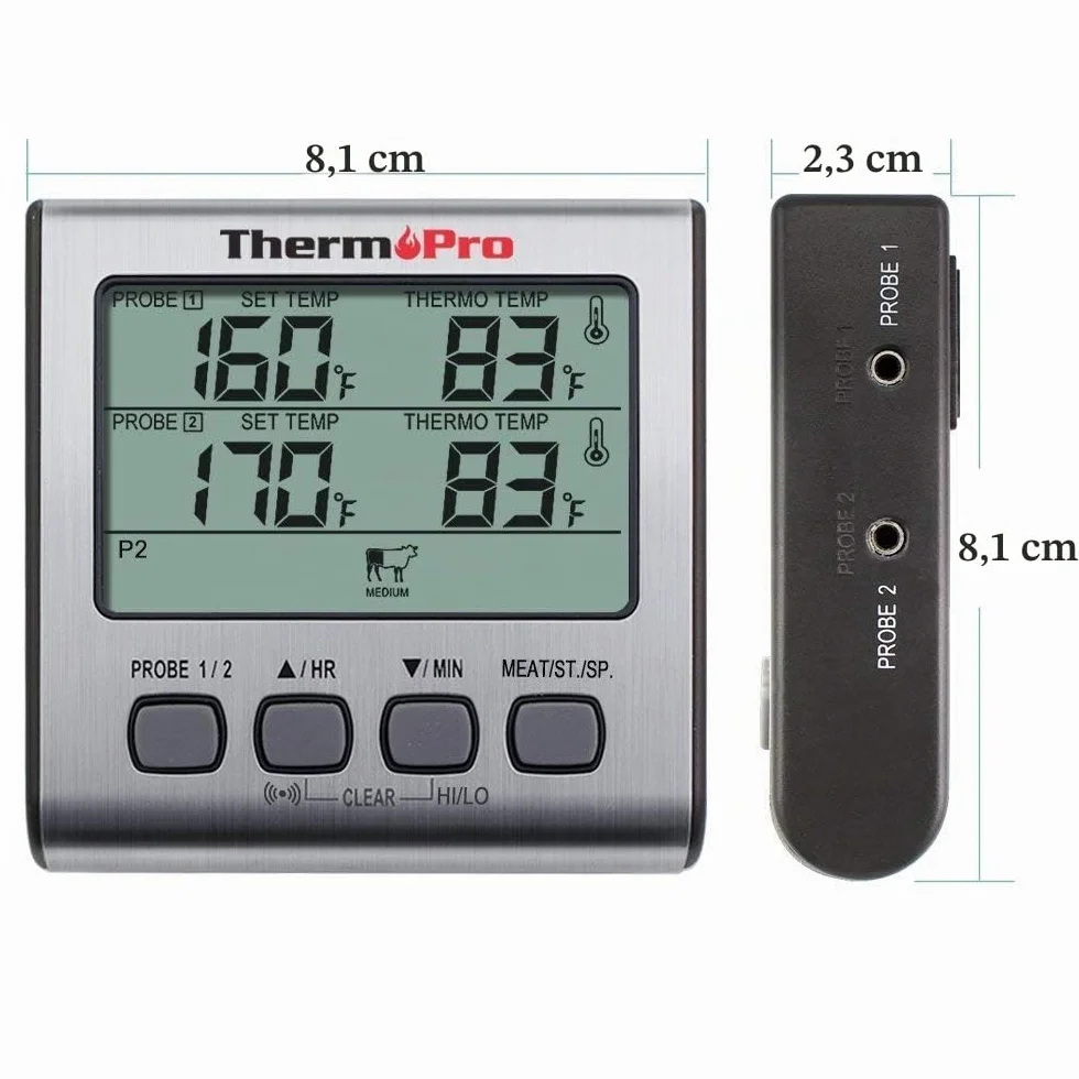 ThermoPro TP17 Termómetro Cocina Digital de Doble Sonda con Modo Temporizador Termómetros de Barbacoa con Grande Retroiluminación de LCD para BBQ Carne Alimentos Líquido Parrilla Horno