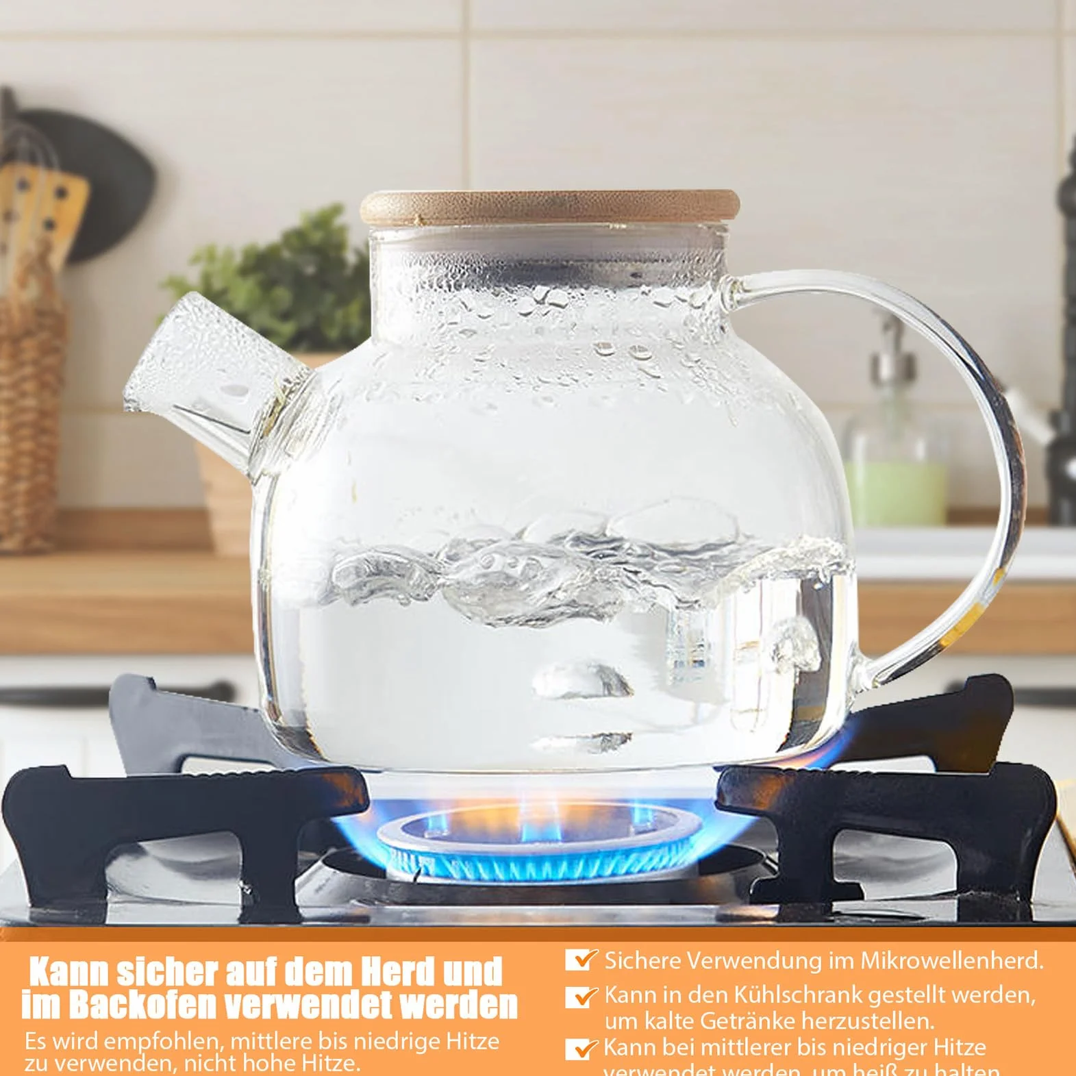 Tetera de cristal borosilicato 1000 ml con colador extraíble