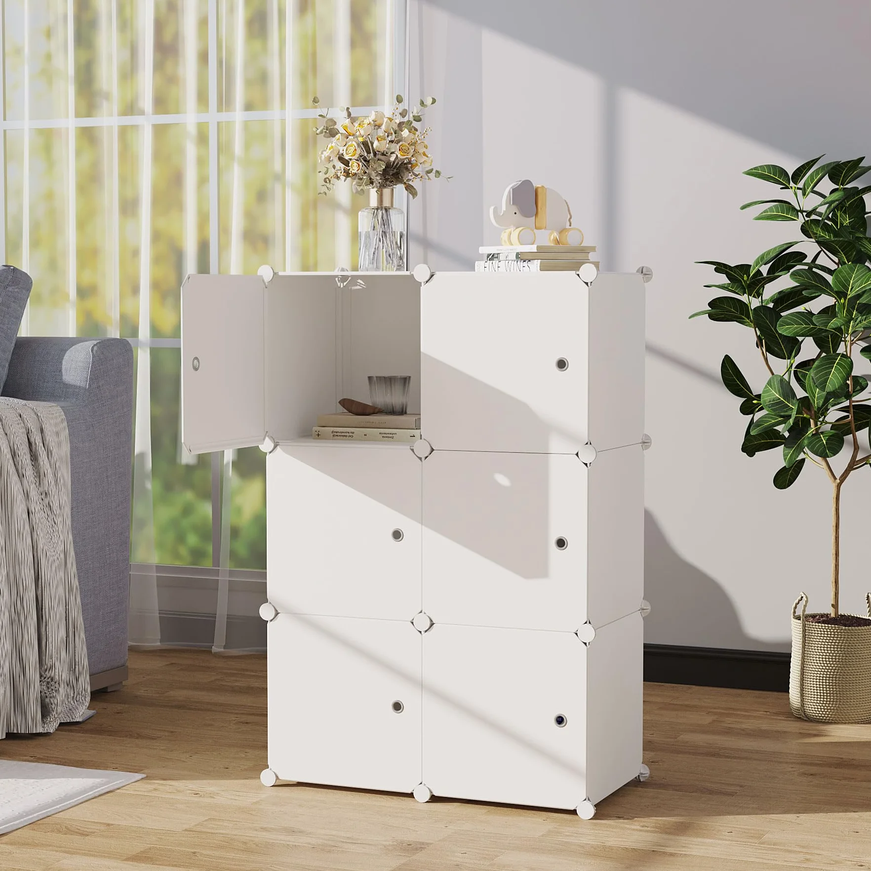 C&AHOME Organizador de Almacenamiento en Forma de Cubo con Puertas 36.6x12.4x36.6 Pulgadas Lechoso