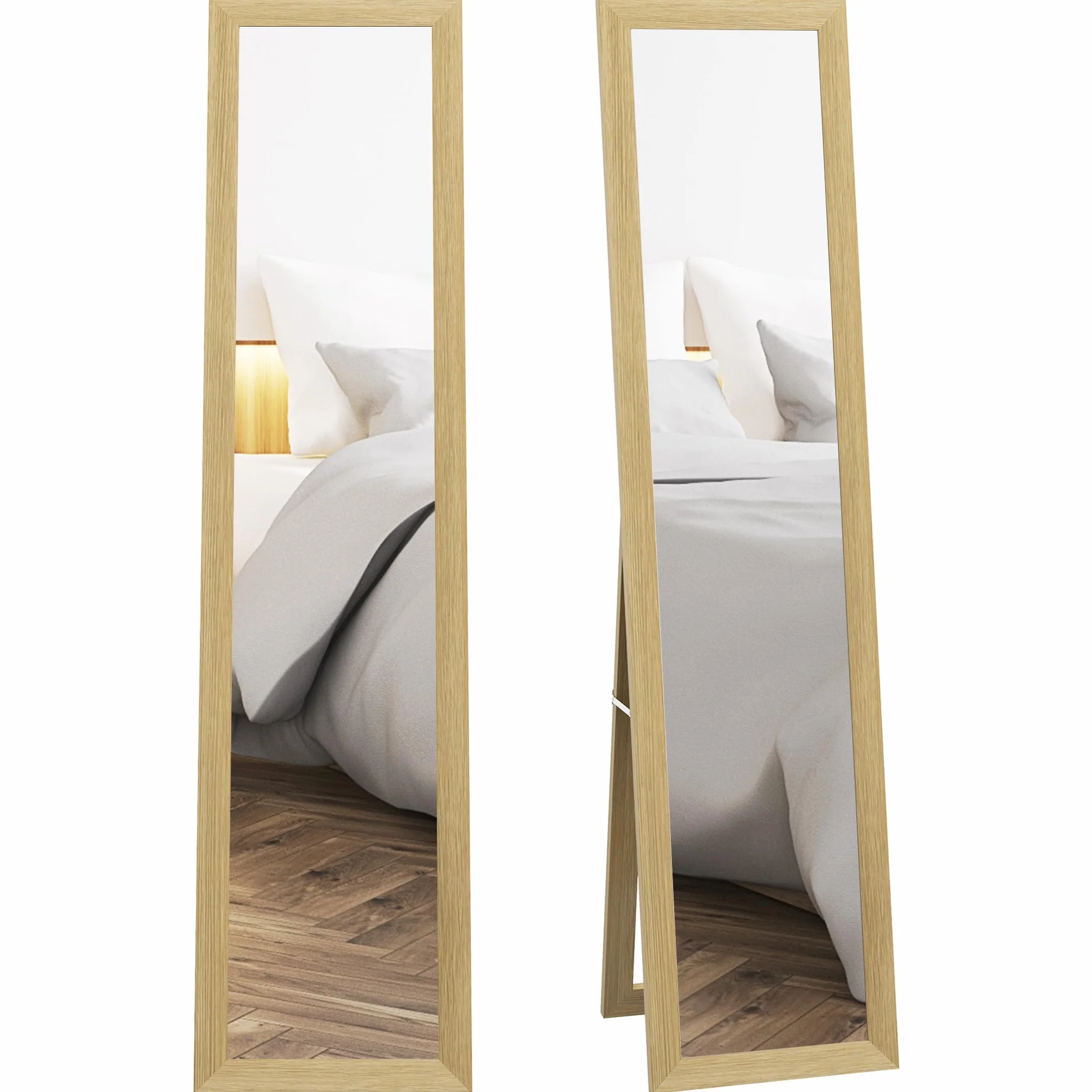 HOMCOM Espejo de Pie Cuerpo Entero 157x37 cm, Espejo de Cuerpo Entero con Soporte, 3 Formas de Uso, Independiente, Montaje Pared y Apoyado, para Salón, Entrada, Dormitorio, Roble