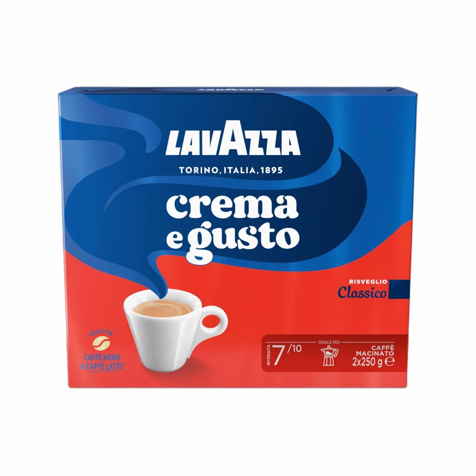 Lavazza Crema e Gusto Classico Café Molido Natural 2 x 250 g Intensidad 7 Tueste Oscuro