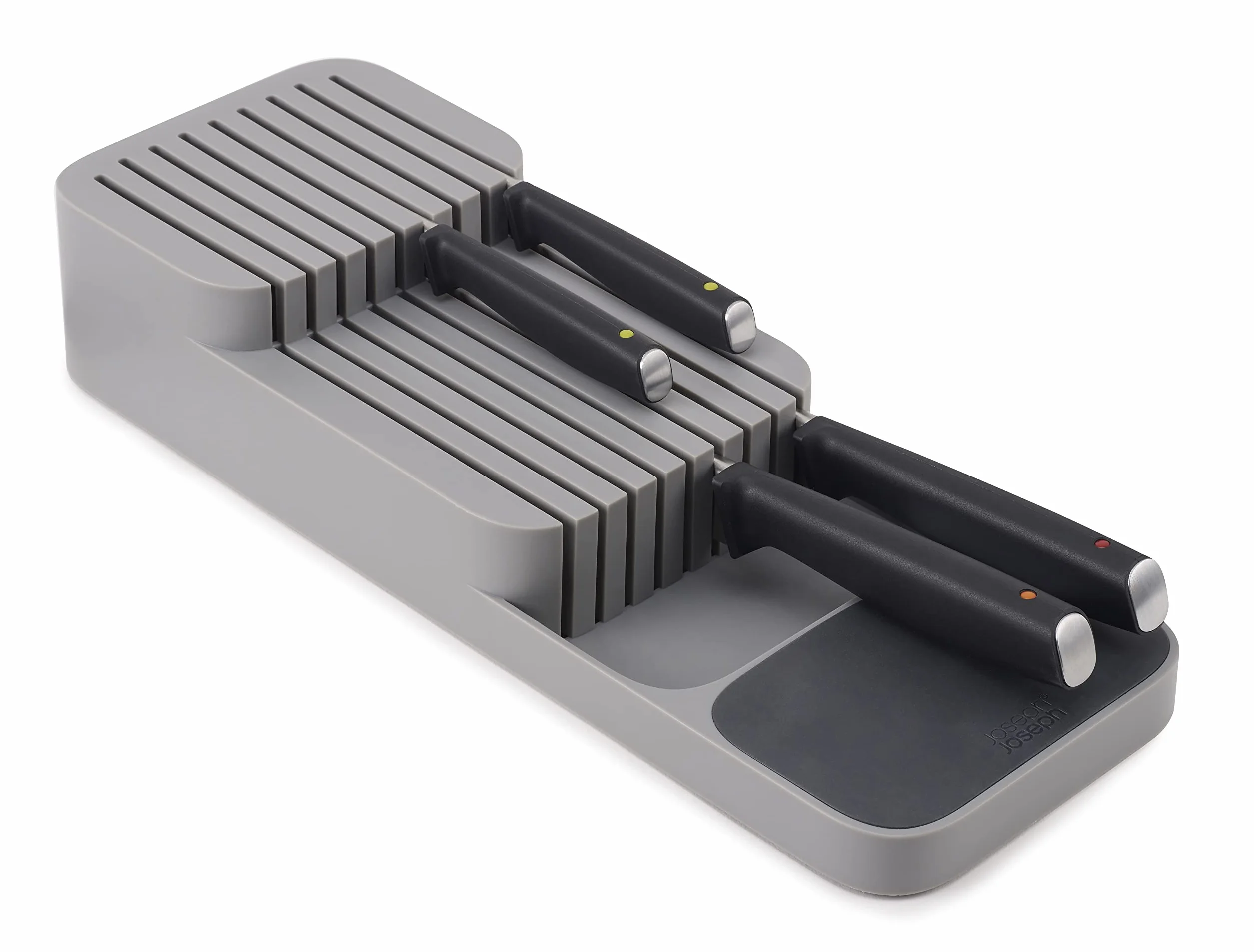 Joseph Joseph Drawer Store - Bloque de cuchillos horizontal de dos niveles, Portacuchillos Organizador para cajones, 9 ranuras, Gris