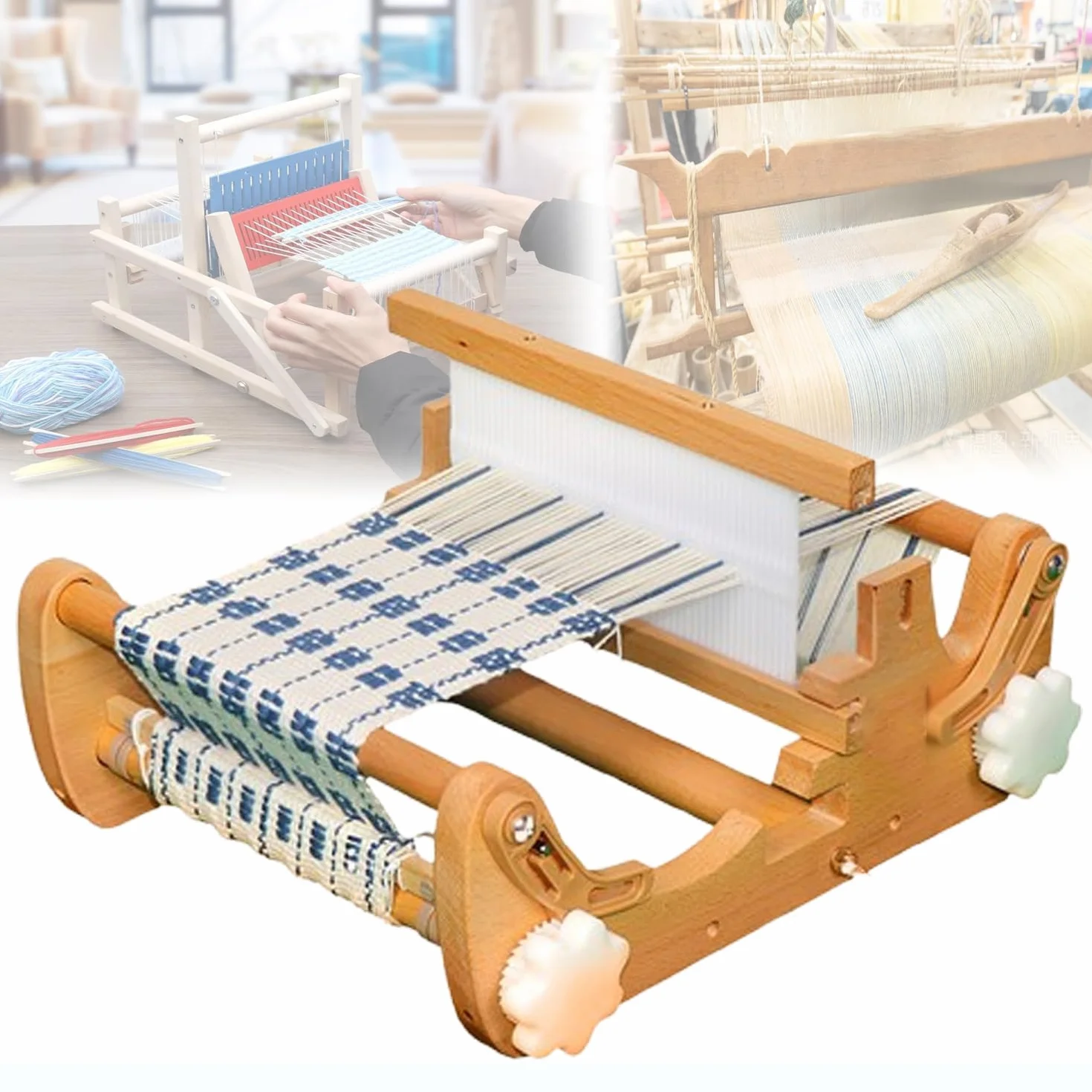 TsoLay Telar De Madera De Sobremesa, Máquina De Tejer Manual DIY, No Plegable/Densidad Ajustable/Ancho Máximo De Tejido 20cm, para Asientos De Té, Posavasos, Salvamanteles, Bolsas De Tela
