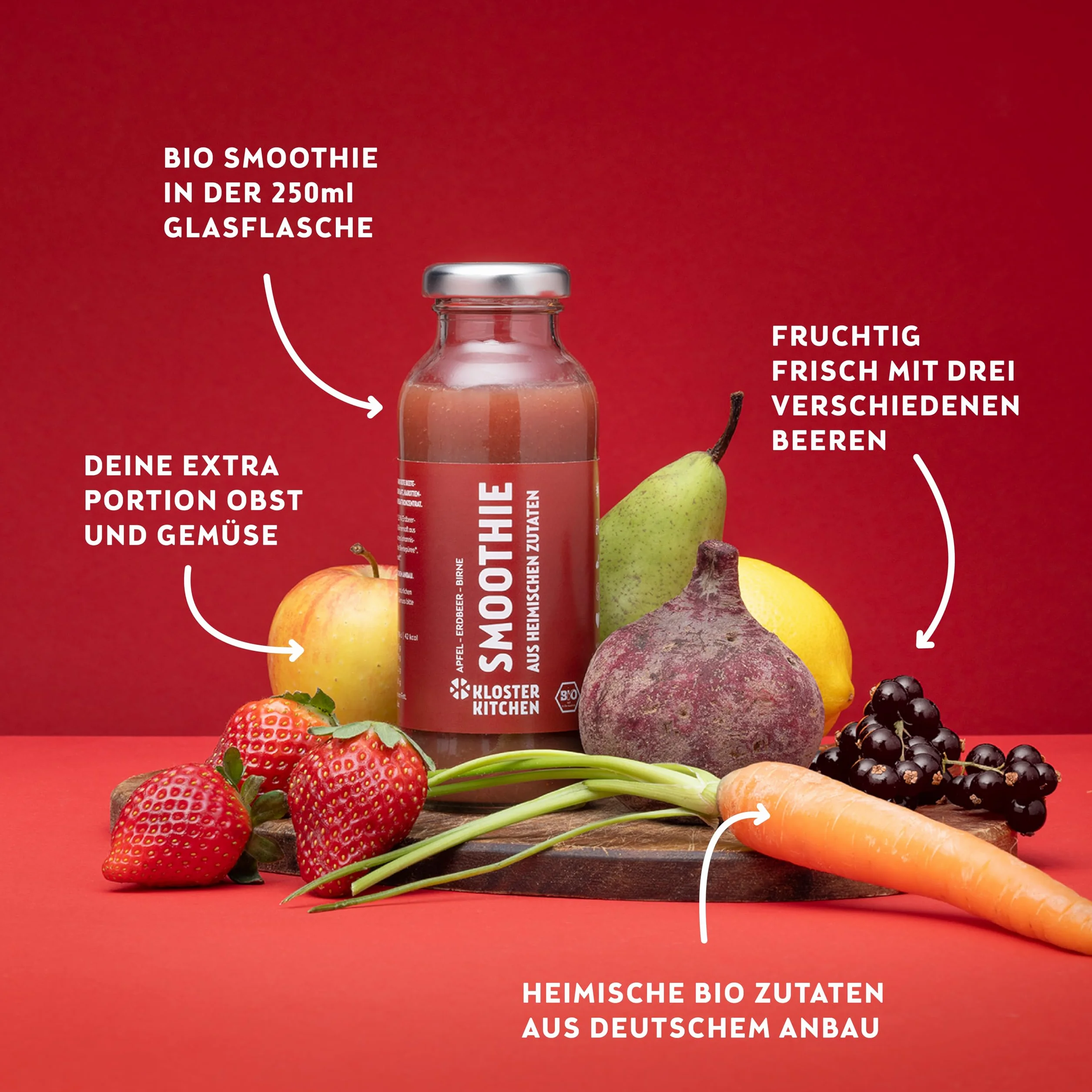 Kloster Kitchen Bio Smoothie de Manzana Roja, Pera y Fresa 6x250 ml