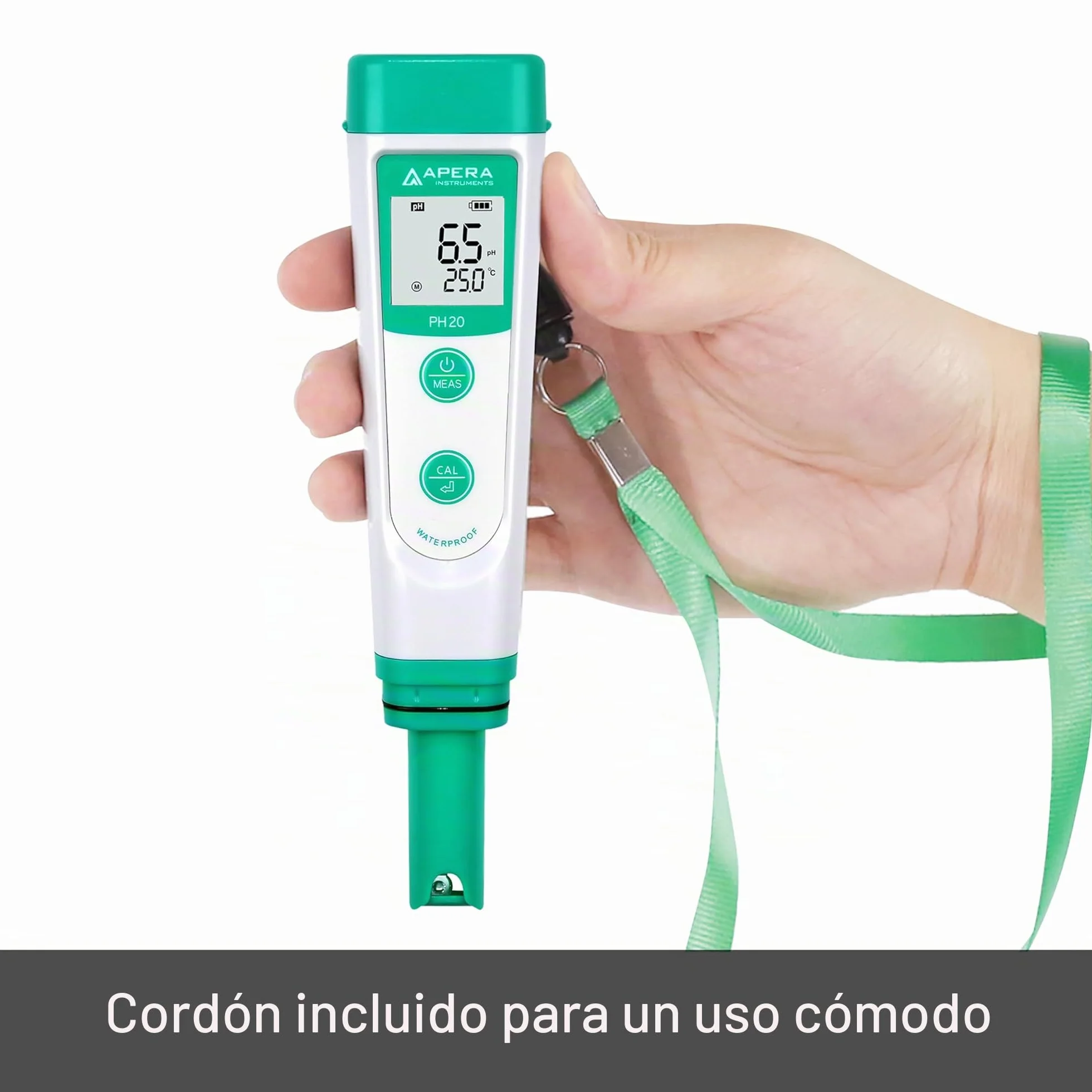 Medidor de pH PH20 de Apera Instruments, medidor de bolsillo (precisión ± 0,1 pH, rango de medición pH 0-14, resistente al agua, indicador de temperatura) Juego con soluciones de calibración