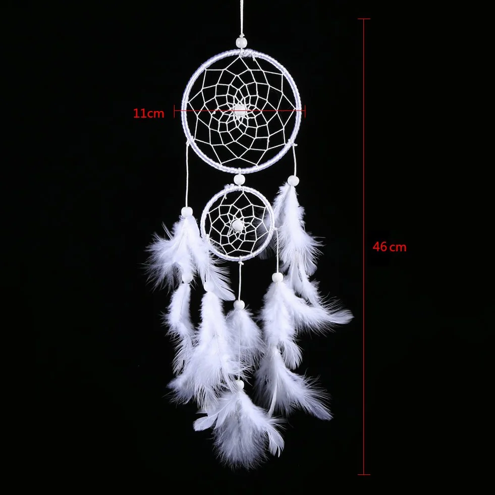 Nikou Atrapasueños Blanco, atrapasueños de Plumas Blancas, Estilo Indio, Cuentas de Madera, campanillas de Viento, Colgante para Colgar en la Ventana de la Pared del hogar Decoración