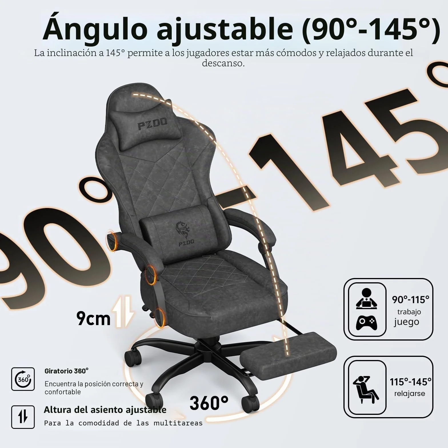 PZDO Silla Gaming Ergonómica Silla de Oficina con Tejido de Alta Tecnología, Silla Gamer Silla Ordenador con Reposapiés, Cadeira Gaming Chair de Ordenador, Adultos, Adolescentes (Negro)