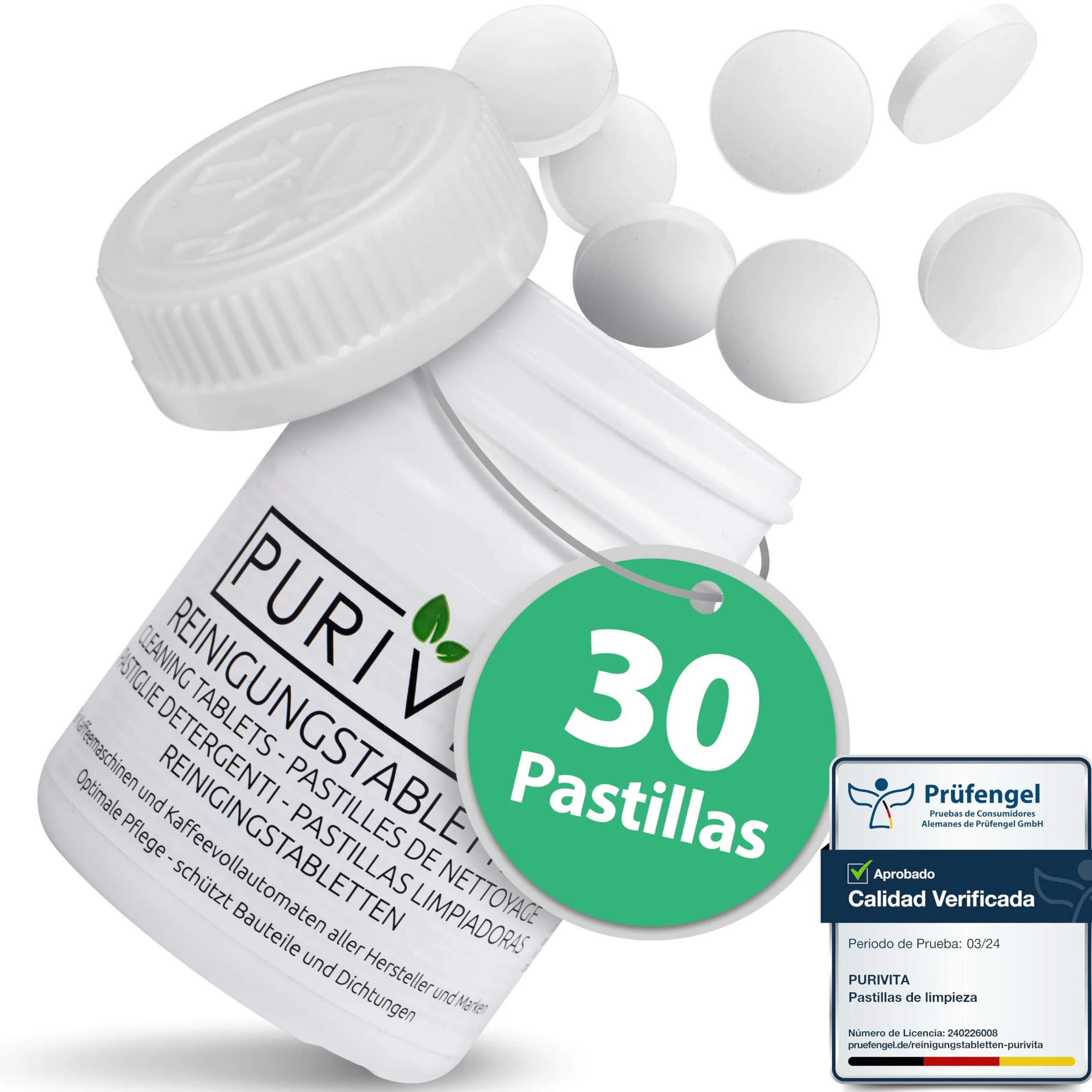 PURIVITA® Pastillas descalcificadoras para cafeteras Delonghi, Krups, Jura, Senseo, Nespresso - 30 pastillas