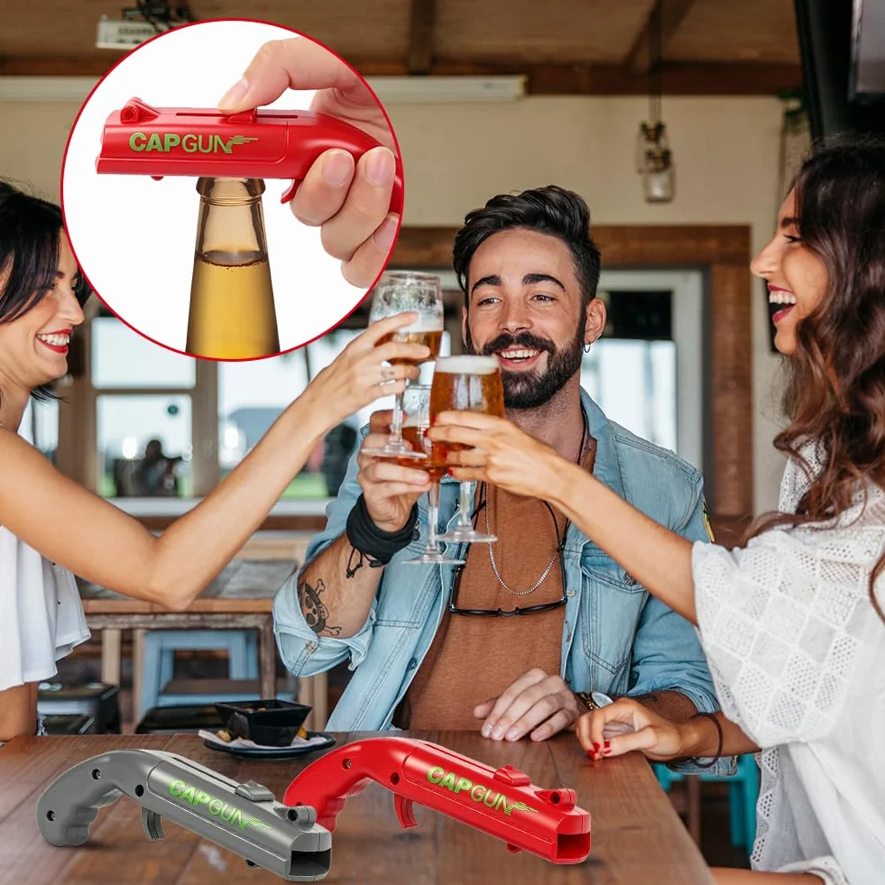 Abrebotellas Pistola 2 Pack, Abridor de Cerveza Divertido para Bar Fiestas Barbacoa Regalo Rojo Gris