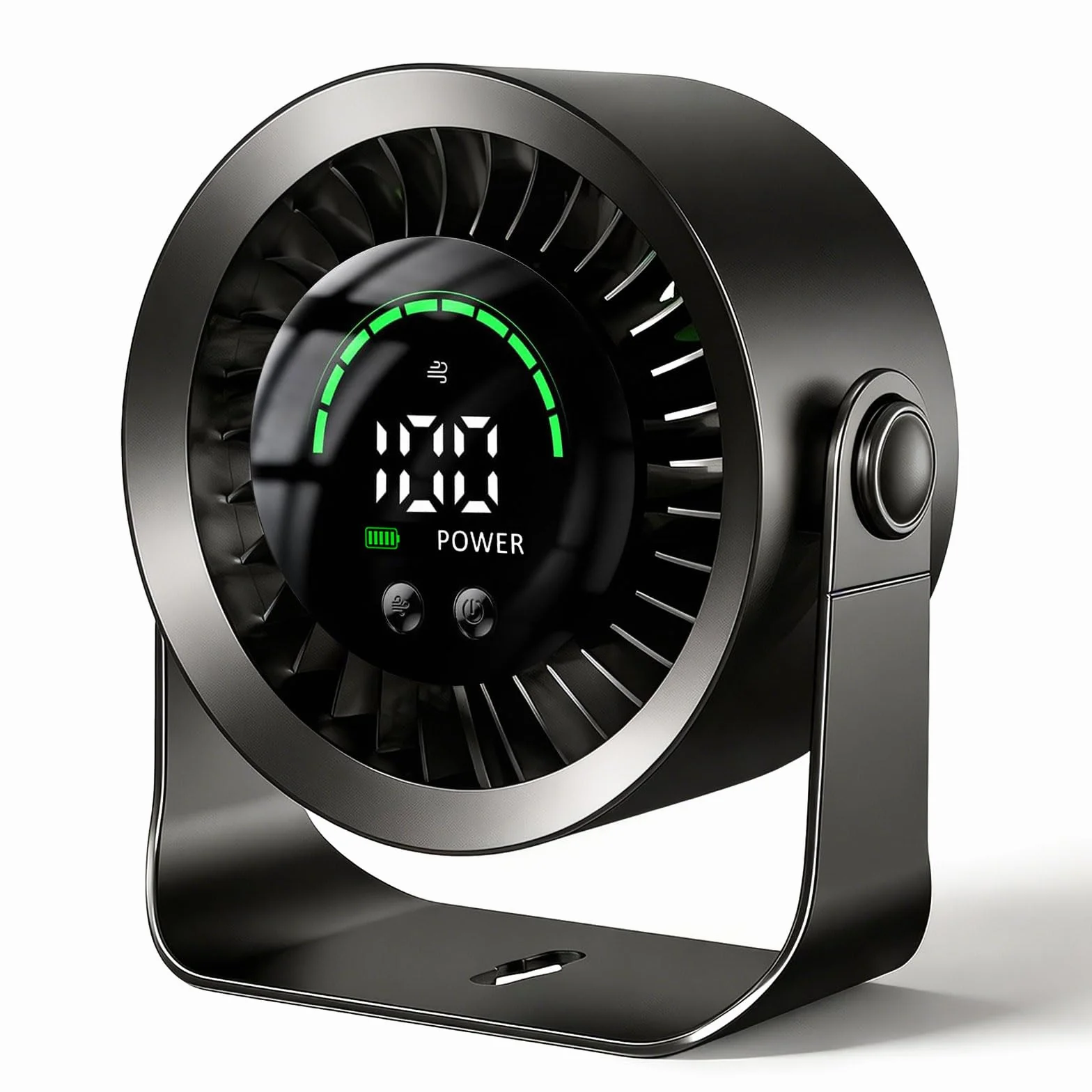Ventilador de Mesa Silencioso 4000mAh USB Recargable, 100 Ajustes Continuos, Pantalla LED, 2 en 1 Escritorio/Pared - Negro
