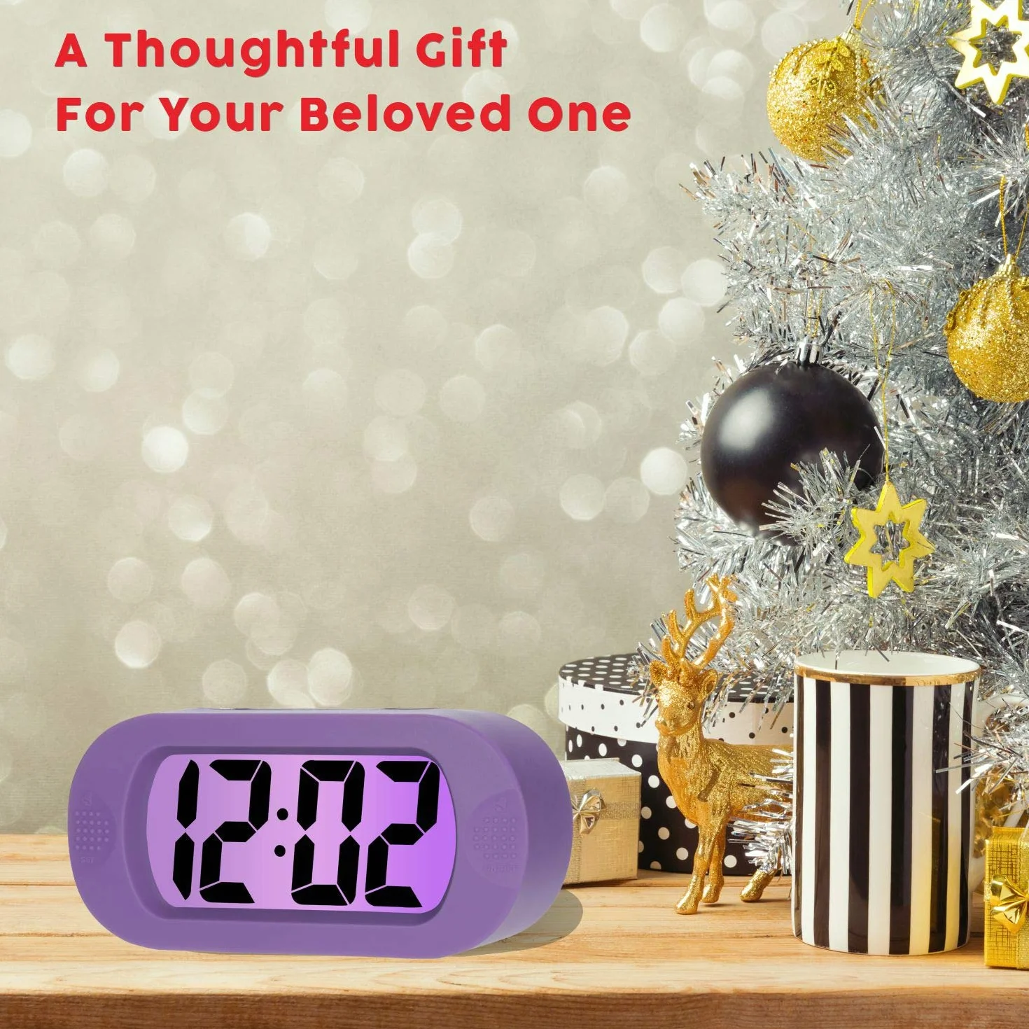 Plumeet Reloj Despertador Digital LCD Viaje, con Gran Pantalla, fácil de configurar, con Snooze y luz de Noche, Alarma con Sonido Ascendente y portátil, el Regalo Ideal para niños (Morado)