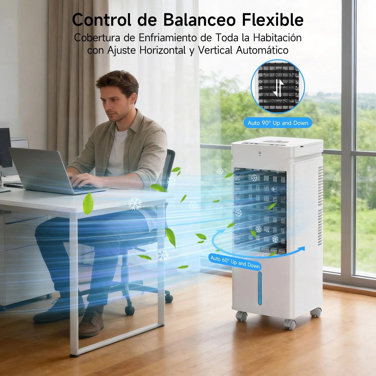 Aire Acondicionado Portátil, Enfriador de Aire por Evaporación con Ventilador de 20W, Depósito de 12L y Cristales de Hielo – 3 Modos, 12 Velocidades, Oscilación, Temporizador y Mando a Distancia