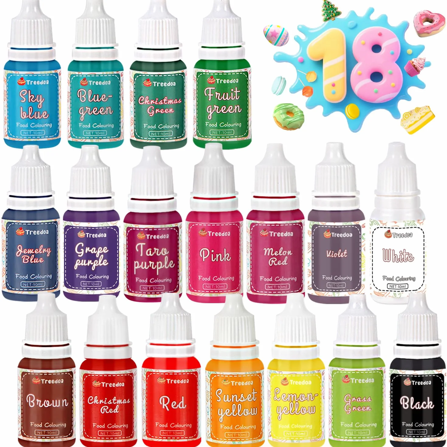 Colorantes Alimentarios 18 Colores x 10ML Grado Alimenticio Líquido Concentrado para Pasteles, Hornear