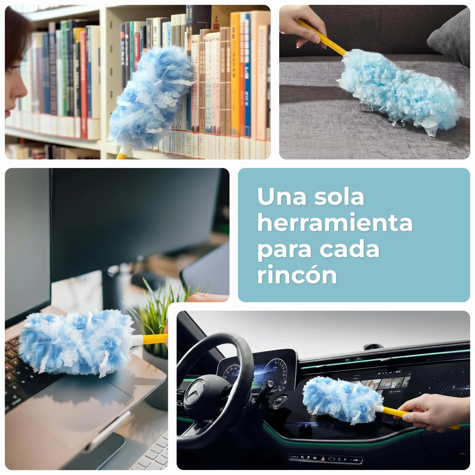 PORTENTUM Plumero Atrapapolvo, Set de 26 Recambios y 1 Mango - Kit de Limpieza Atrapa y Retiene Polvo, Pelo de Mascotas y Alérgenos, Plumero Quitapolvo Multiusos para Muebles, Coche y Electrónica