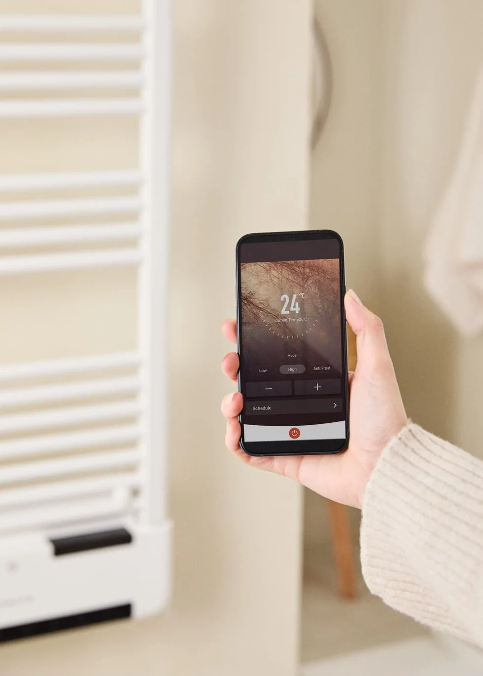 CREATE / Warm Towel Advance/Toallero eléctrico con Calefactor y WiFi Blanco / 51,5x11x115,5 cm/Control Desde la App, Pantalla LDC, 2 potencias, tecnología PTC, deteción Ventanas Abiertas, 1000W