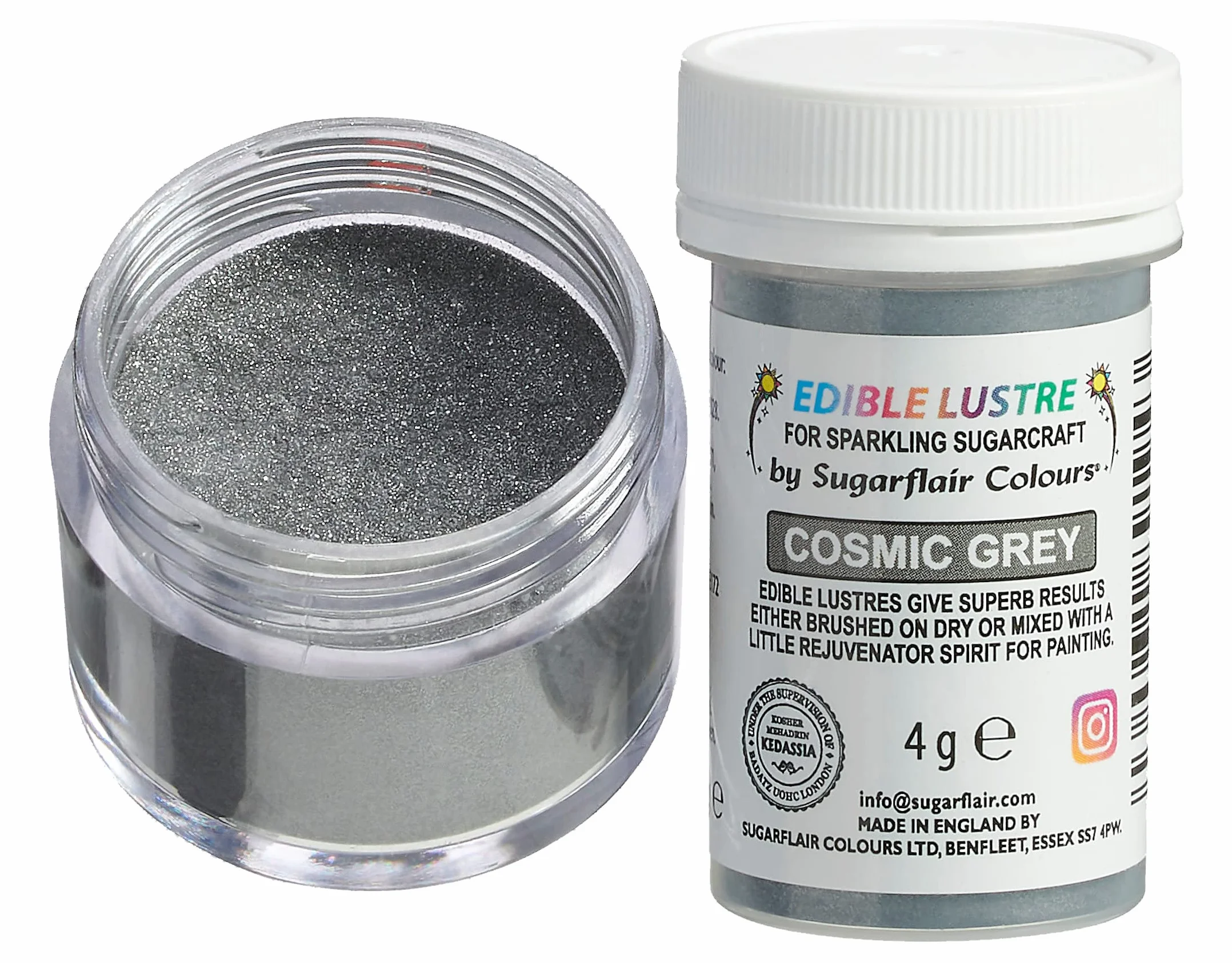 Sugarflair Edible Lustre Cosmic Grey - Colorante Alimentario en Polvo Brillante Comestible para Tartas, Pasteles, Postres - 4g