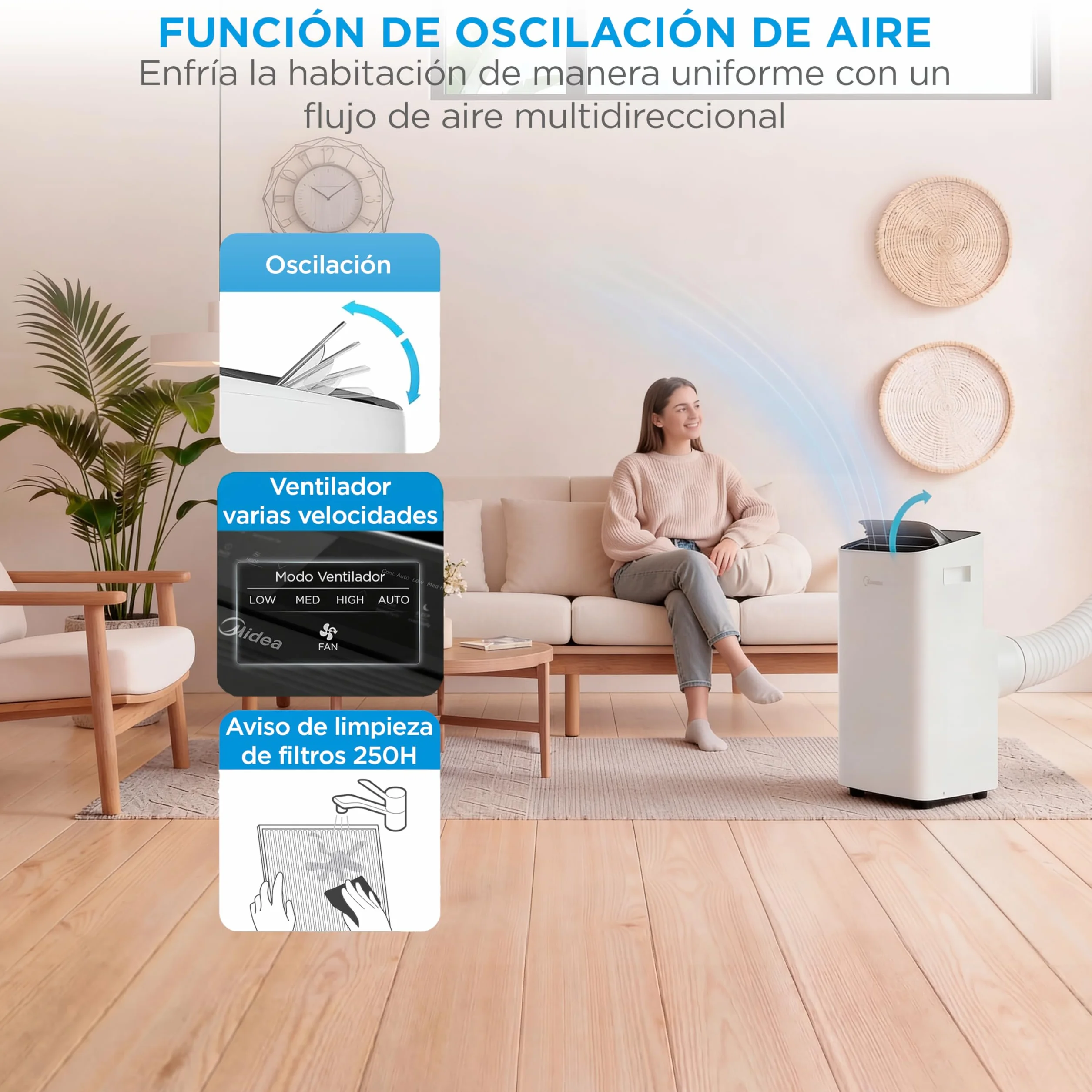 MIDEA Pingüino Aire Acondicionado Portátil 4 en 1 | 3000 Frigorías/12.000 BTU con Control por App | Climatizador y Deshumidificador hasta 35m2 - Modo Sleep, Mando a Distancia | Incluye kit de ventana