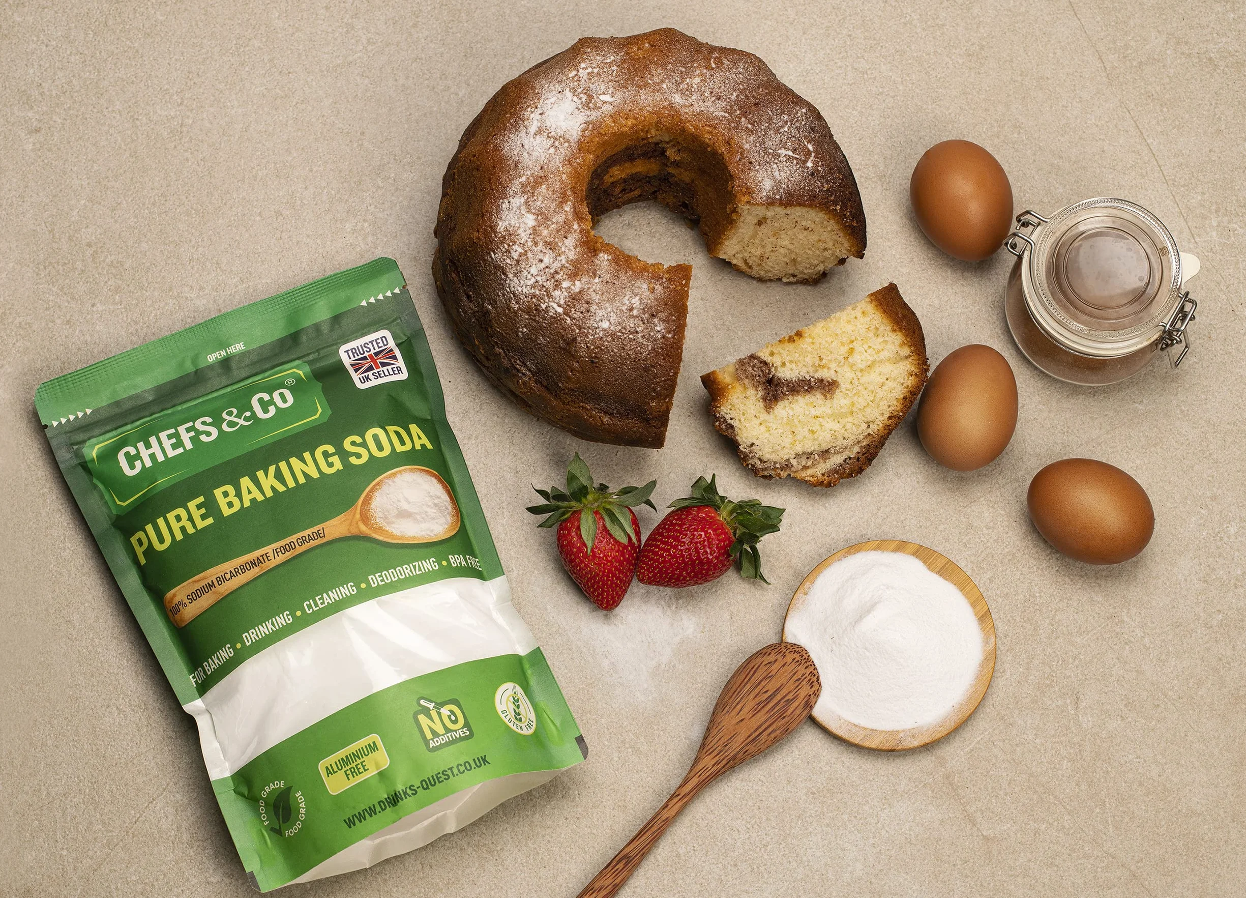 CHEFS & CO Bicarbonato de sodio 1KG Grado Alimentario Sin aluminio Sin gluten
