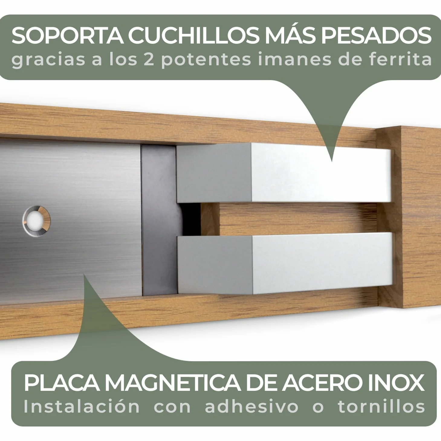WALDWERK Barra magnética para cuchillos de cocina de madera de acacia 40x5 cm