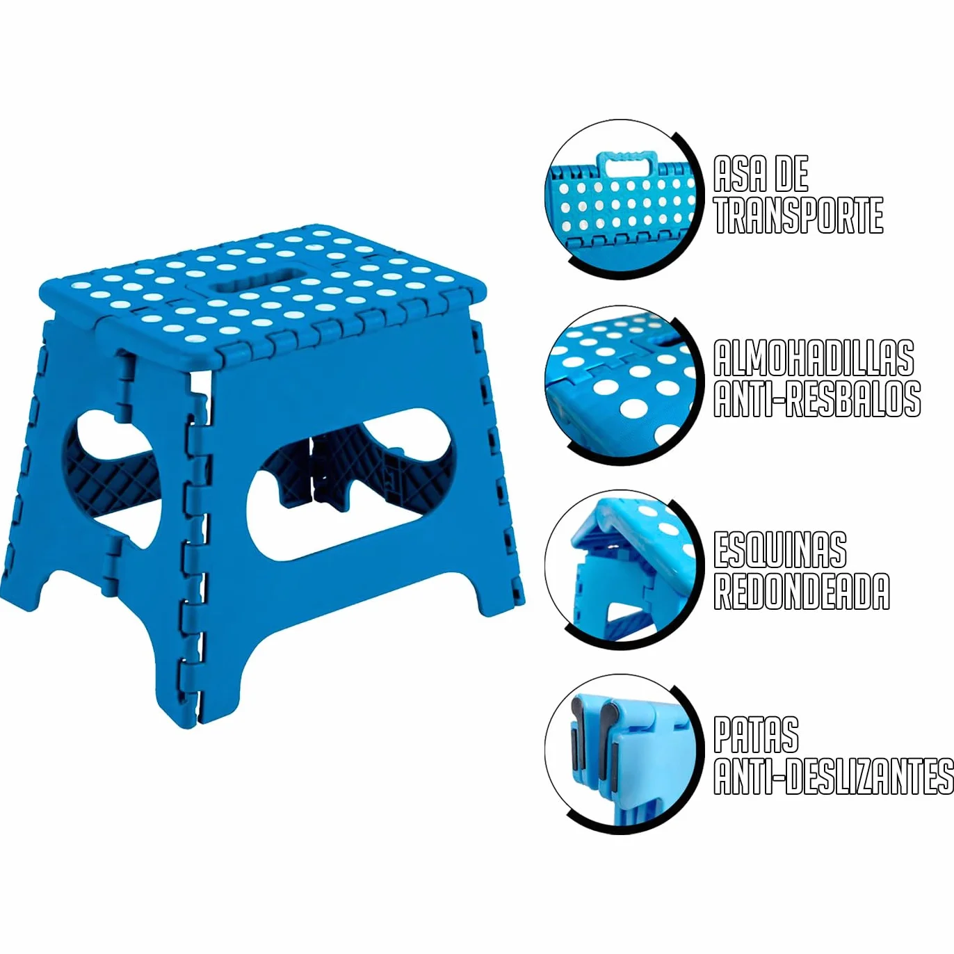 ACAN Tradineur - Taburete Plegable, Fabricado en PVC, Multiusos de plástico Resistente y Duradero, Ideal para escuelas, guarderías y hogar (32 x 22 x 29 cm, Color Negro)
