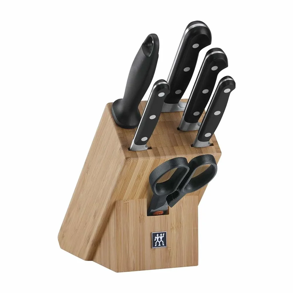 ZWILLING Bloque de cuchillos, 7 Piezas, Bloque de bambú, Cuchillos y tijeras de acero inoxidable especial/Mango de plástico, Profesional S