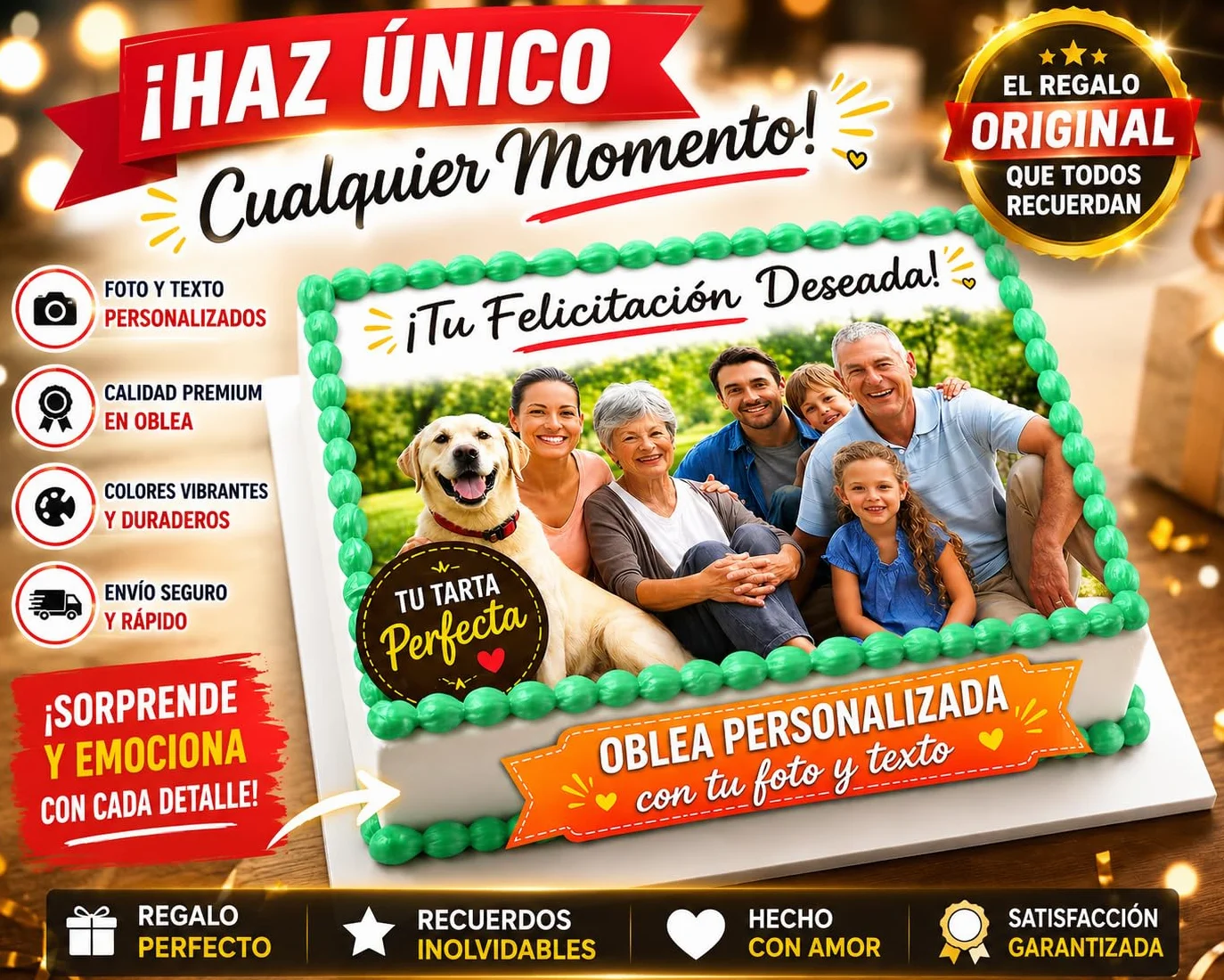 FOTO COMESTIBLE para tarta Personalizada con nombre y edad Papel de Oblea o Azúcar para Tartas Varios Tamaños Rectangular