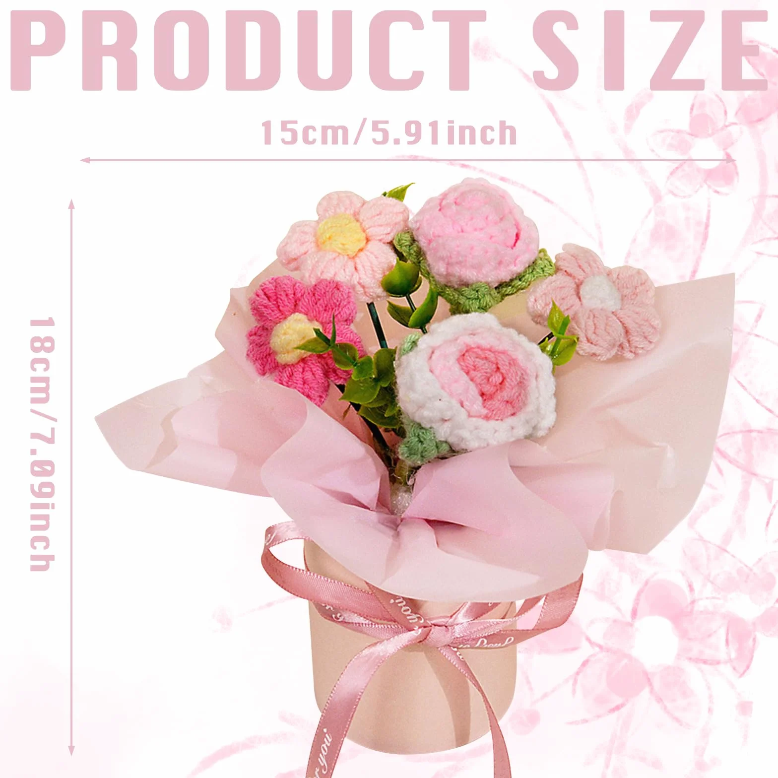 Ramo de Flores Ganchillo, Ramo de Flores de Punto Hecho a Mano, Flores Artificiales para cumpleaños, San Valentín, Regalos de Punto para Madre, Mujeres, Amigas