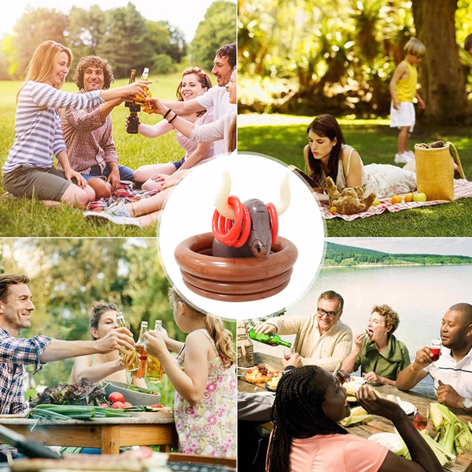 Enfriador inflable flotante: contenedor de cerveza en forma de toros, soporte de bebidas, accesorio para fiestas | Summer Pool Beach Picnic Cumpleaños Buffet Buffet Oktoberfest Suministros de fiesta