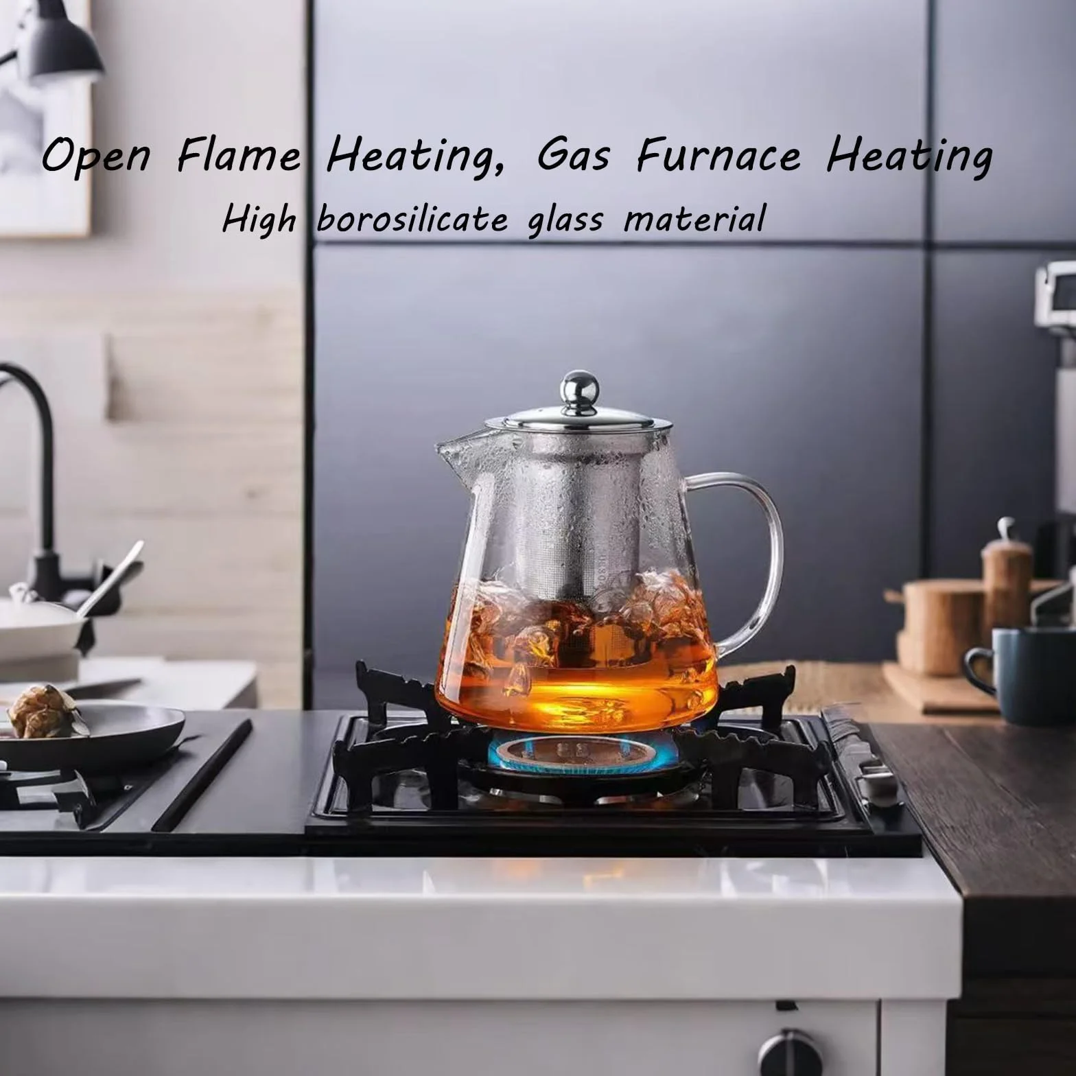 Tetera de Cristal con Colador 950 ml, Vidrio de Borosilicato, Apta para Lavavajillas