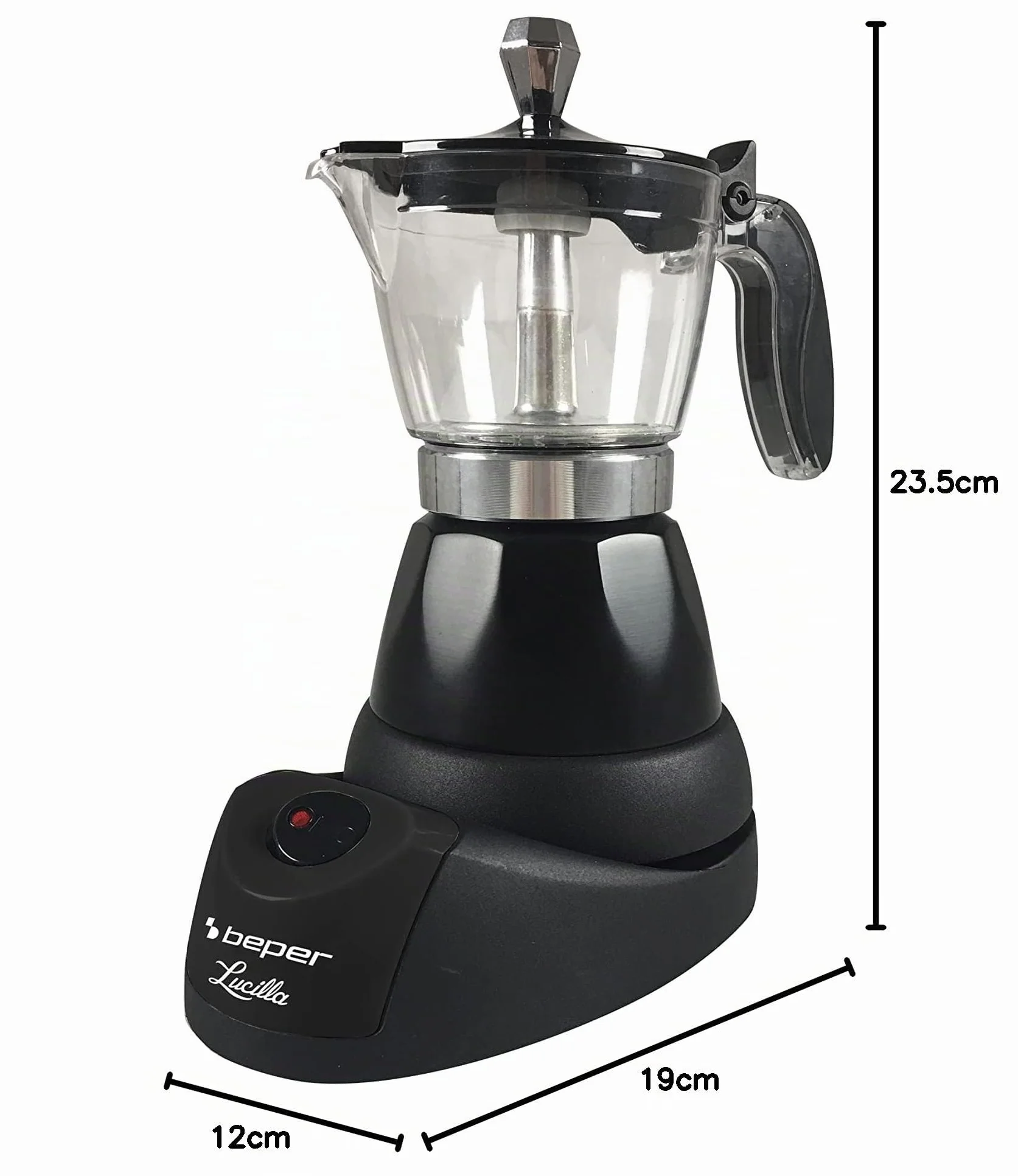 BEPER BC.040N Cafetera Eléctrica Moka Pot, 3 tazas, Auto-Off, Negro