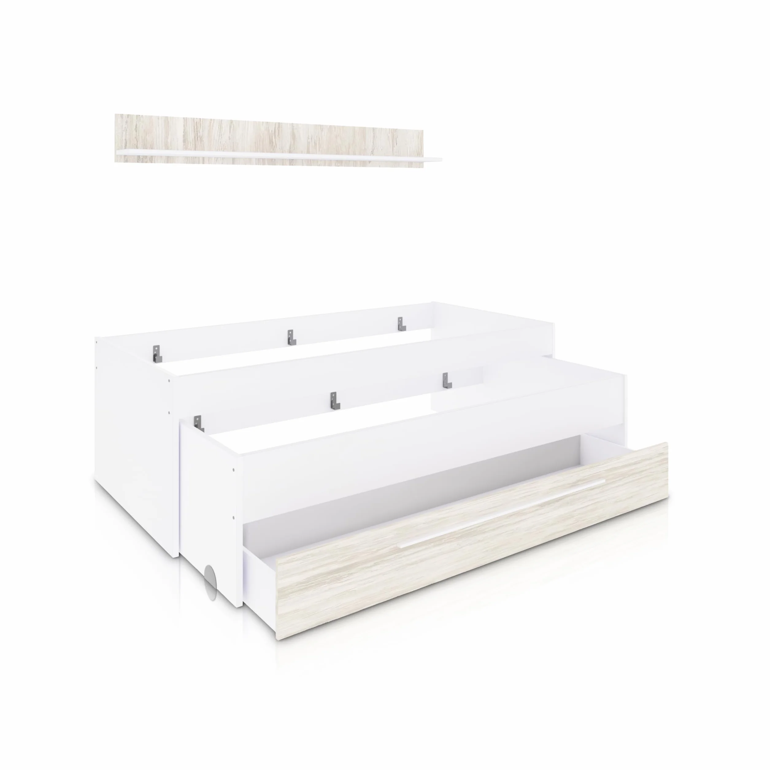 Cama Nido Juvenil 2 Camas Cajon Estante Modelo Nuit Blanco 199x96x65 cm