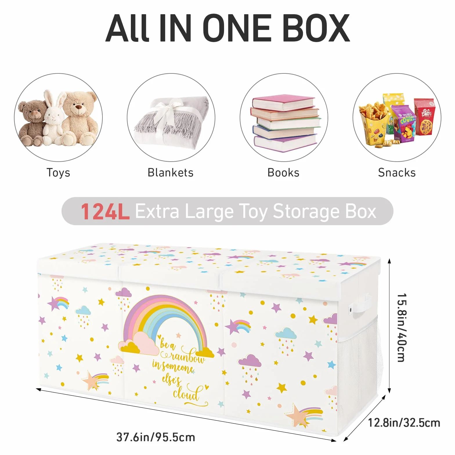 Baul Juguetes Infantil Zapatero Cesta Organizador Almacenaje 124L Tela Oxford Plegable 96x32x40cm Arcoiris