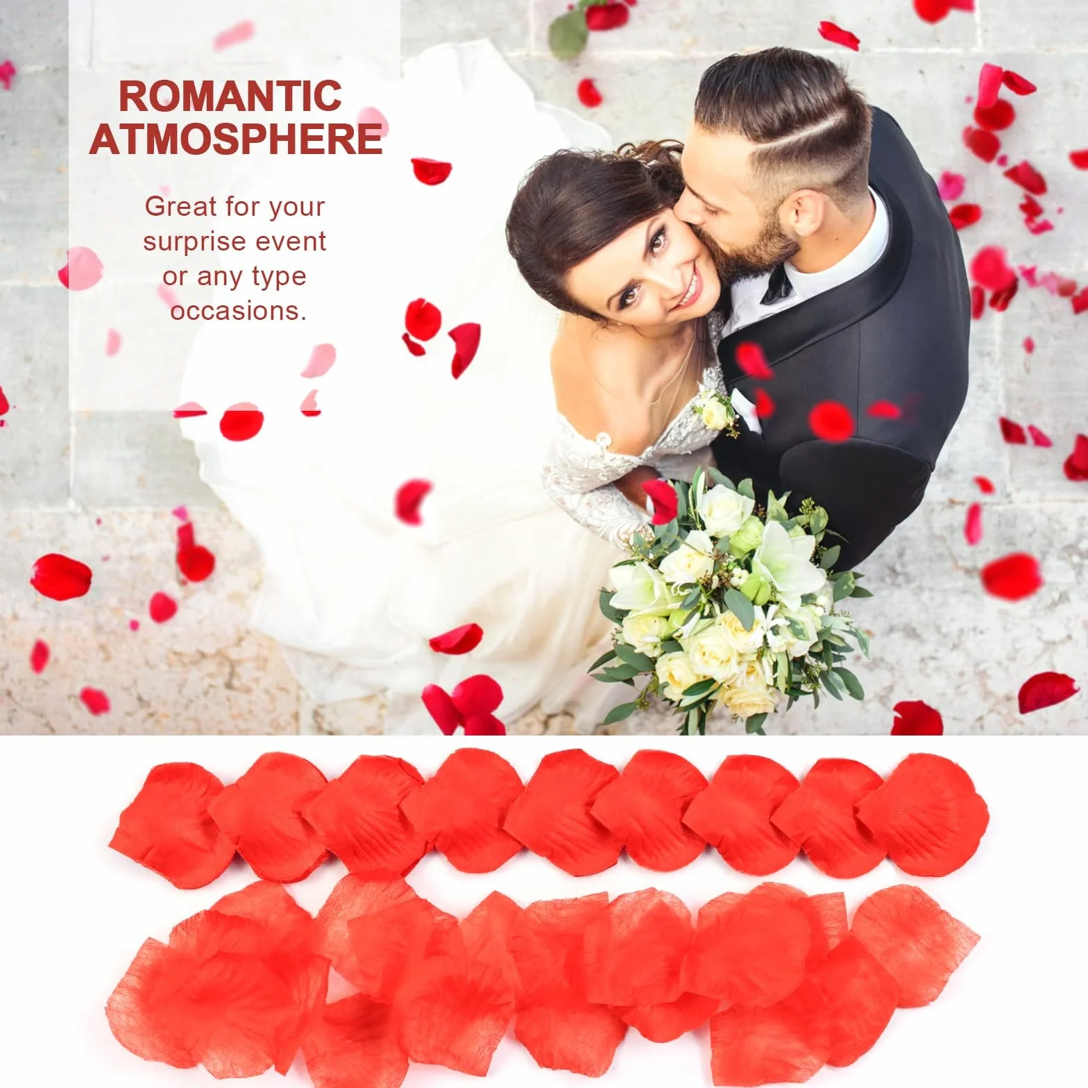 Pétalos de Rosa Artificiales 1200 Piezas Rojo para Bodas Decoración