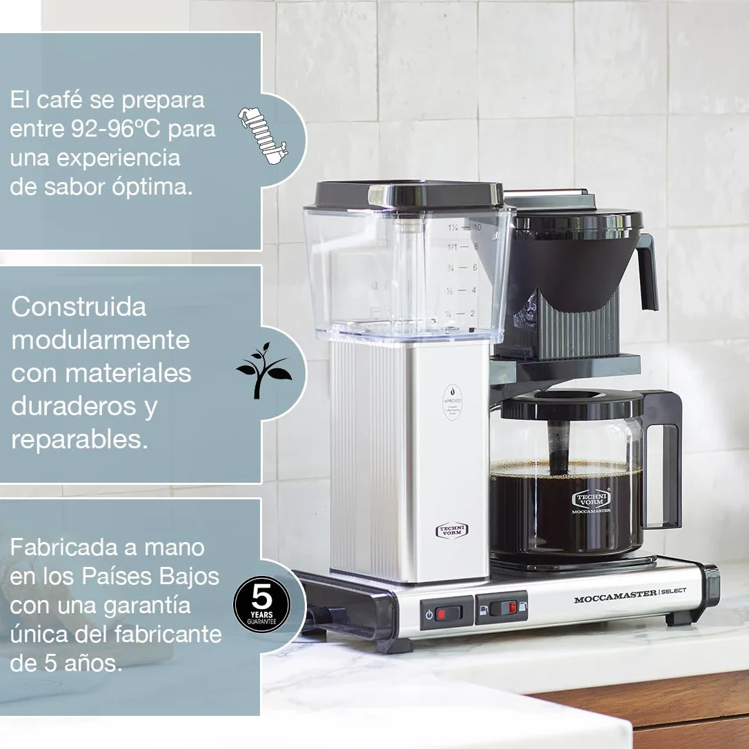 Moccamaster KBG Select, Cafetera de filtro, Jarra de vidrio, Matt Black, 1.25L