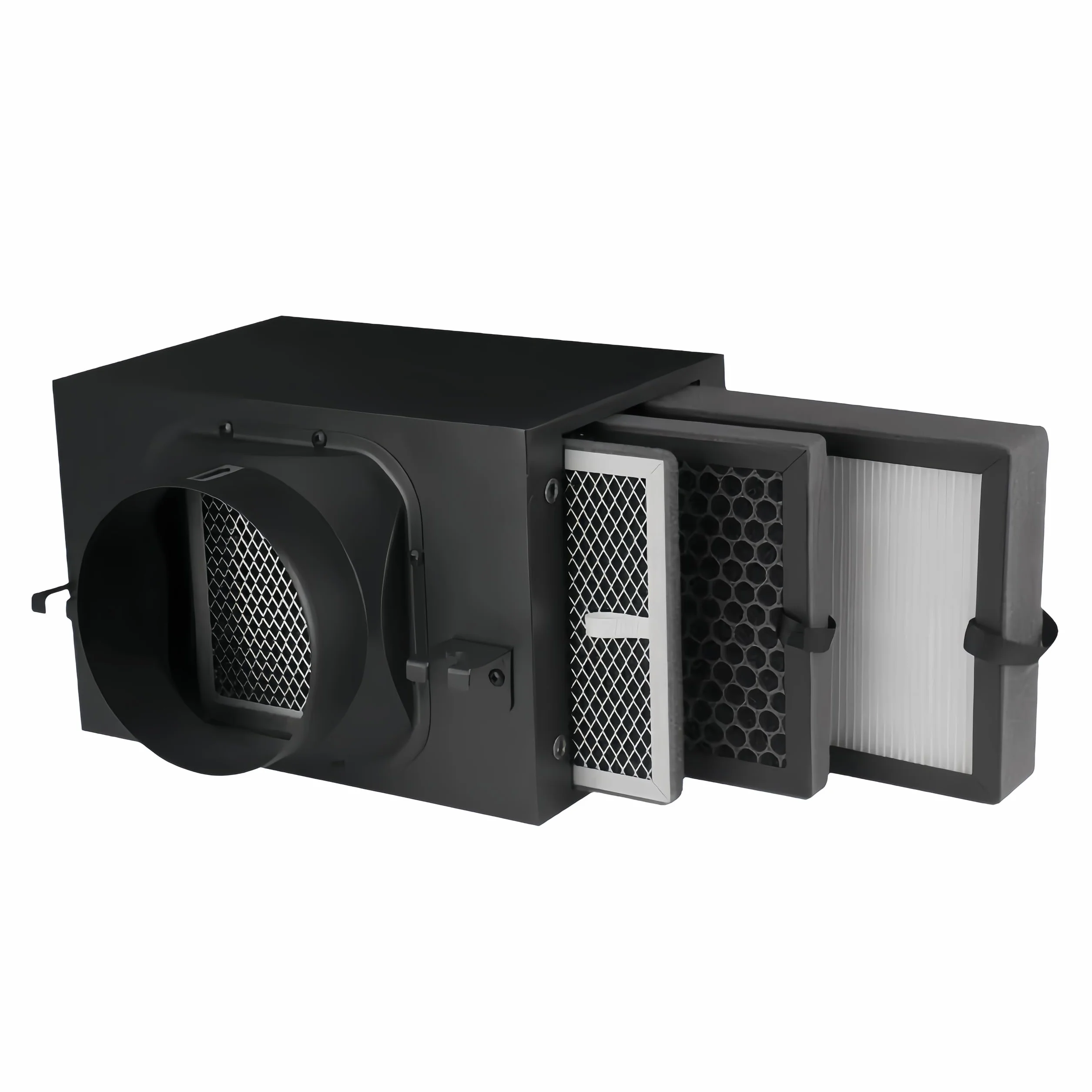 Caja de filtro de purificación de 3 capas, sistema de filtración de tres etapas con filtros HEPA y de carbono, para conductos de ventilador en línea de 100 mm de diámetro para entrada de aire fresco y