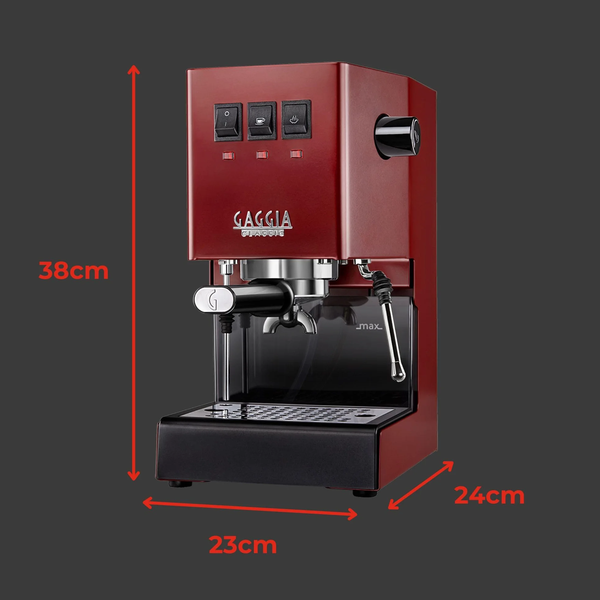 Gaggia Classic E24 Evo Pro - Cafetera manual para café expreso con caldera de latón y válvula solenoide, color rojo cereza