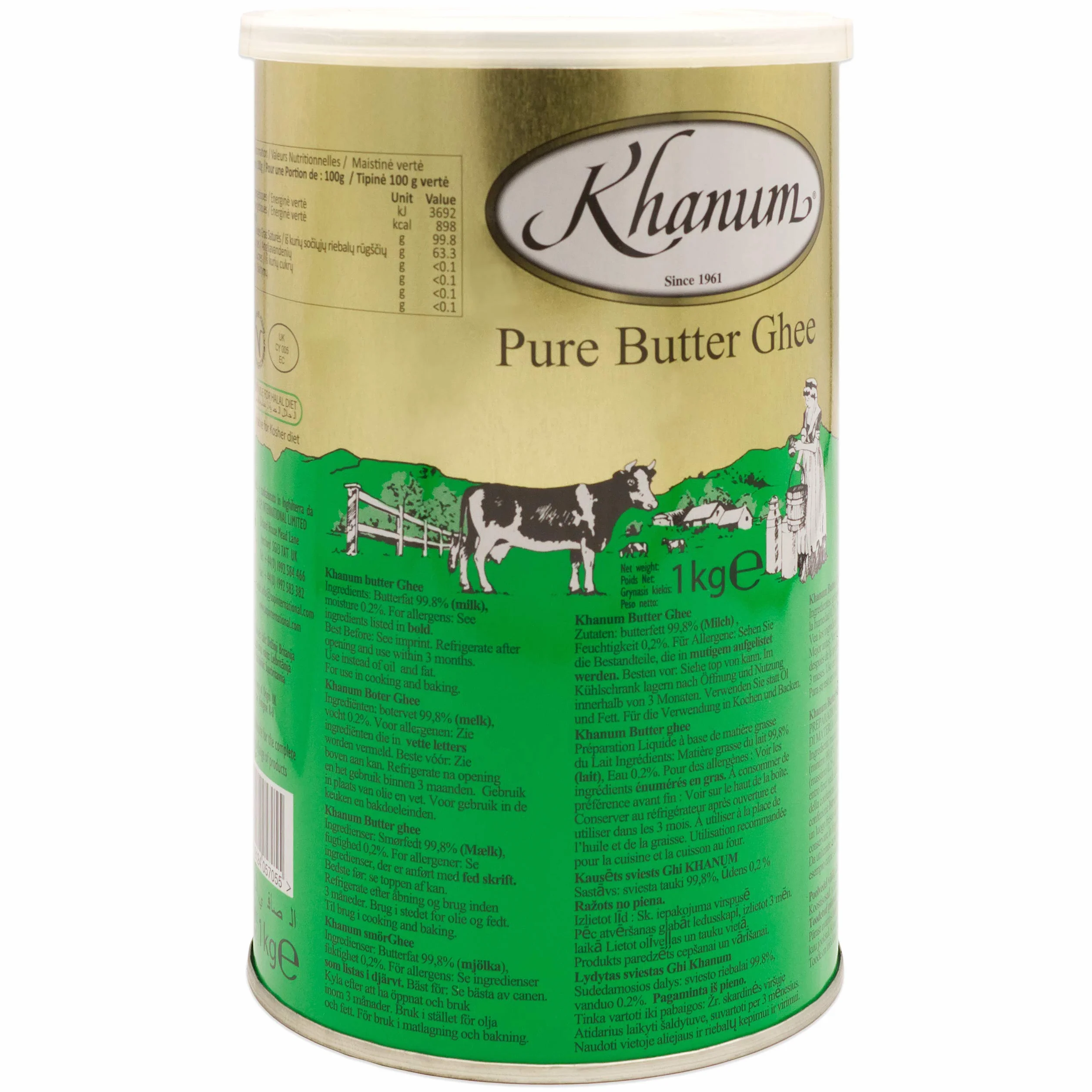 Khanum Pure Butter Ghee 4 x 1 kg Lata para Freír y Cocinar
