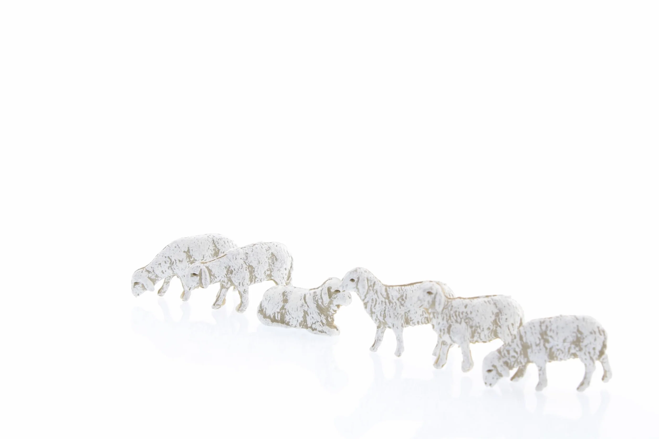 Moranduzzo Juego de 6 Ovejas para Belén de 6 cm – Mini 6 – Escala 1:32, Figuras Irrompibles, Acabadas a Mano, Escultor M. Landi, Made in Italy