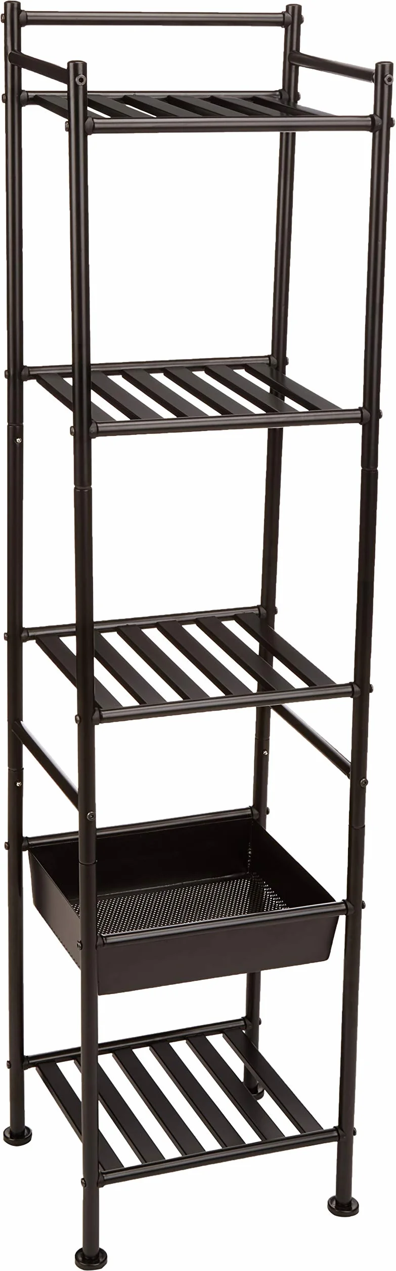 Amazon Basics Estante con cesta, 5 niveles, 28.5 x 34.49 x 140.28 cm, Negro