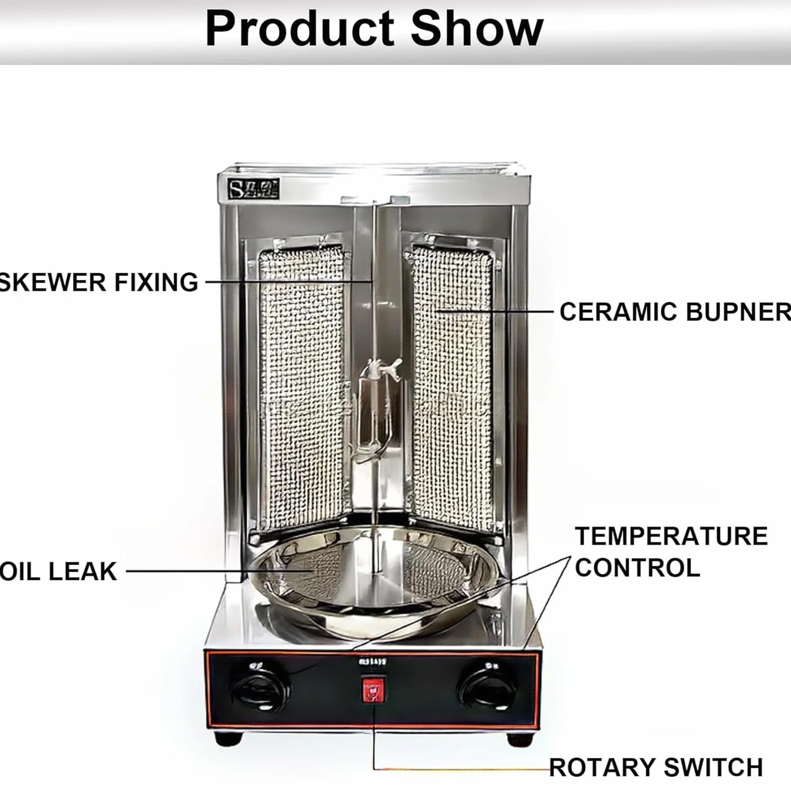 Máquina para asar, máquina de cocción de pollo shawarma con 2 quemadores, pollo de engorde de propano vertical, horno de asador giroscópico, kebab, para el hogar, restaurante, cocina, fiesta,