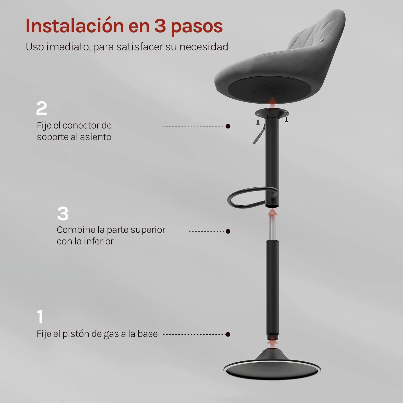 WOLTU 2X Taburete de Bar con Respaldo Terciopelo Regulable en Altura Gris Oscuro