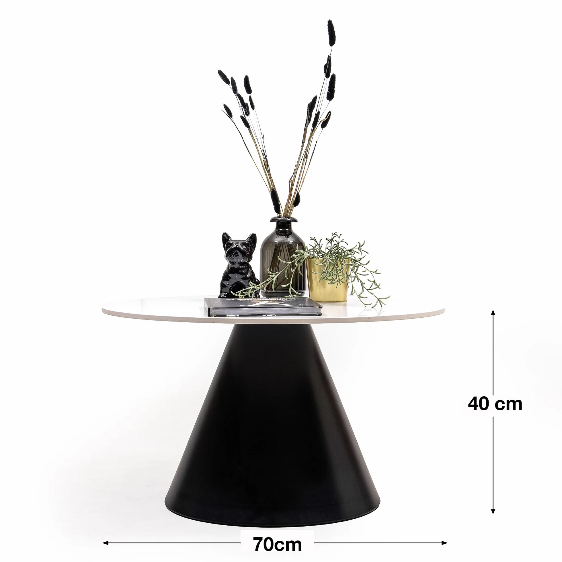 Homely - Juego de 2 Mesa Auxiliares Lúmica | Redonda 70 Ø .40 cm Alto./ 50 Ø .47 cm Alto. | Base de Estructura Metálica | Tapa Porcelánica Efecto Mármol | Mesa Auxiliar versatil, rincón o Centro.
