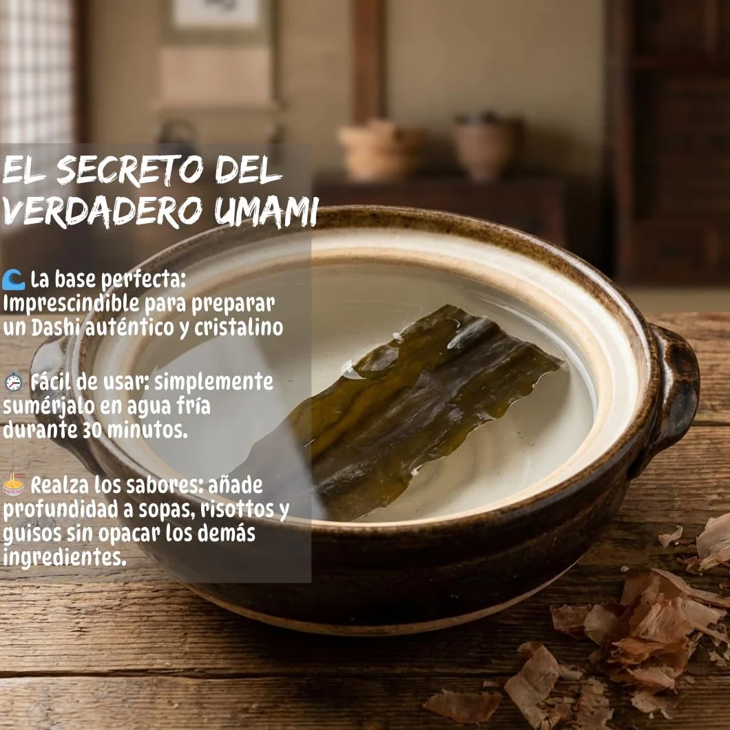 Umami Algas Kombu Japonesas 50g Grado Premium Primera Cosecha Secadas al Sol para Caldo Dashi