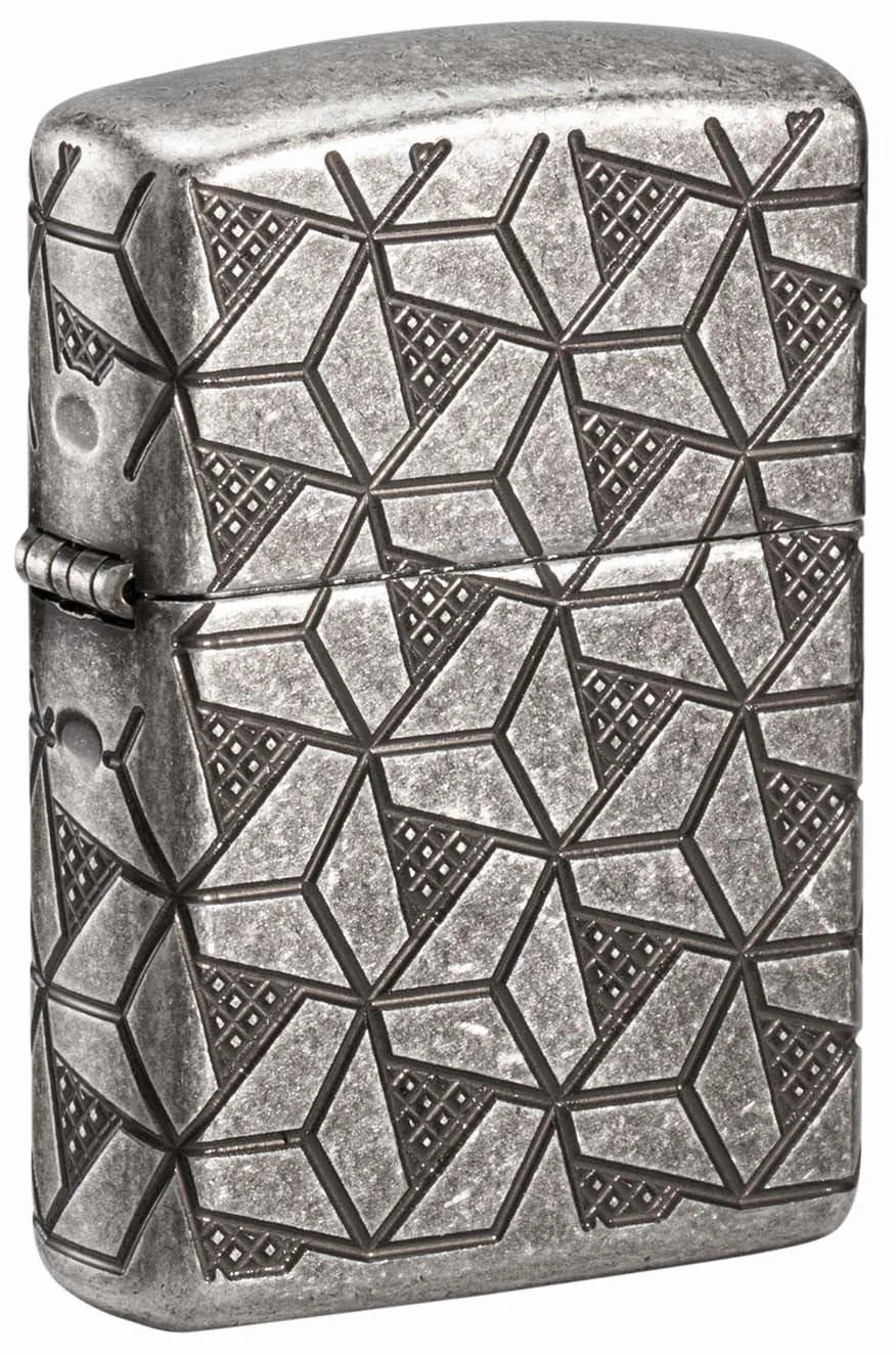ZIPPO Armor Case Silver Plate Geometric Pattern 60006120 8-Sided Deep Engraved Lighter Petrol Lighter