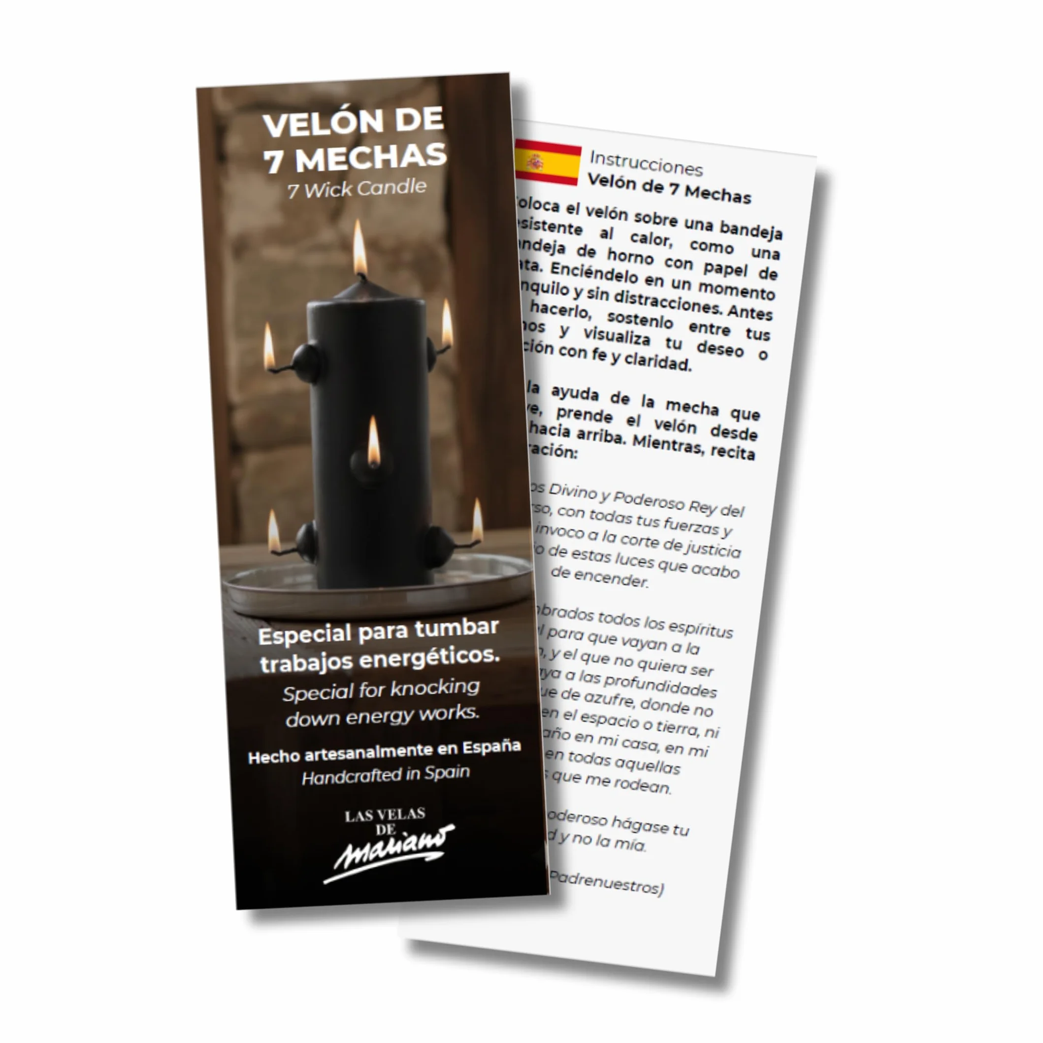 Velón Negro 7 Mechas Vela Esotérica 16 cm Alto 5,5 cm Ancho para Rituales Limpieza y Protección