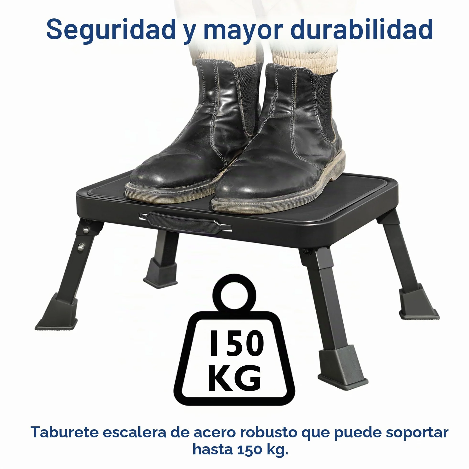 BONTEC Taburete Plegable Escalera Plegable 150 kg Capacidad de Peso Multifuncional Portátil Negro