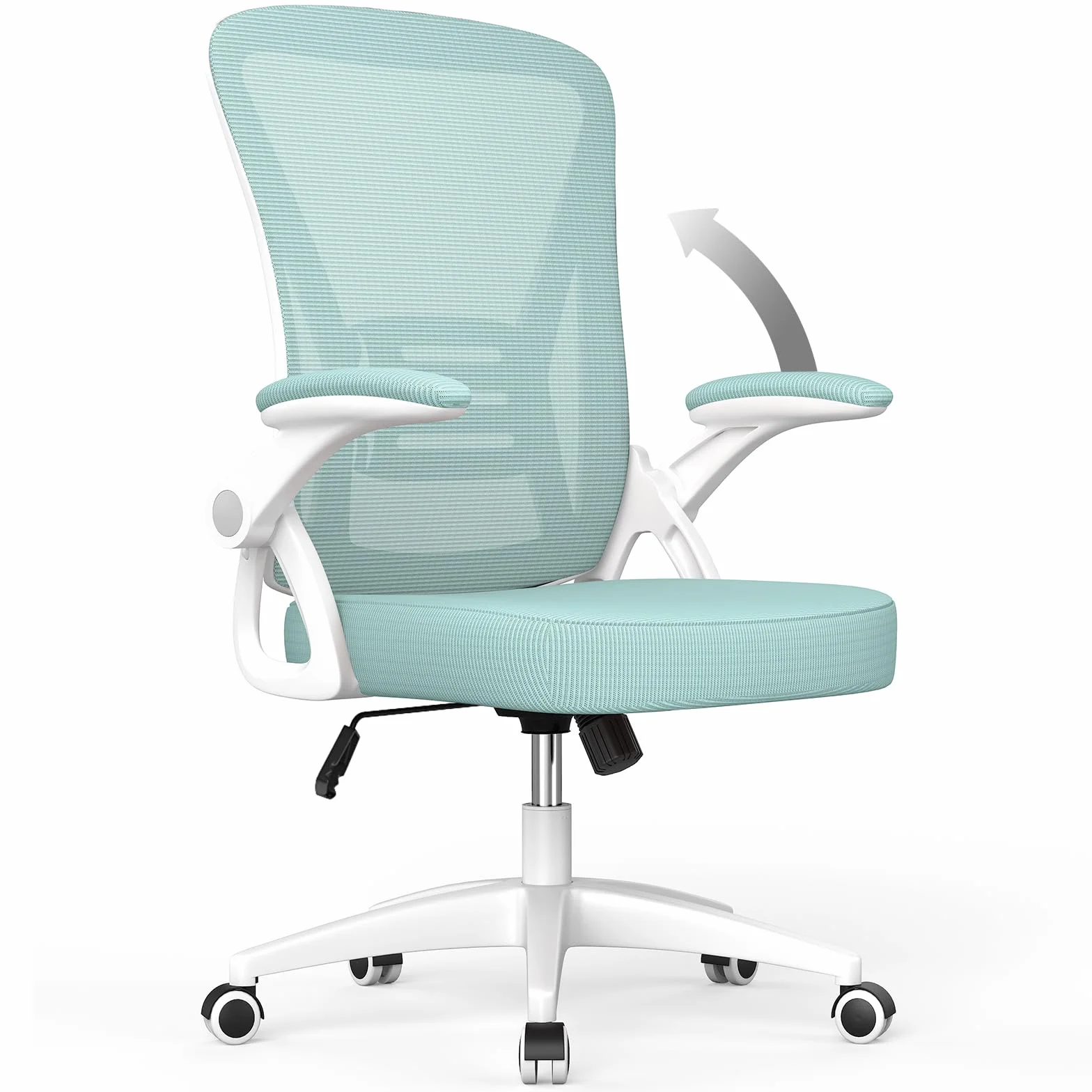 Rattantree Silla de Oficina Ergonómica con Reposabrazos Plegables, Altura Ajustable, Soporte Lumbar, Giratoria, Verde